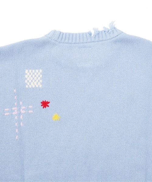 B omnivore/ビーオムニボー/HAND STITCH CREWNECK KNIT ハンドステッチクルーネックニット サックスブルー M