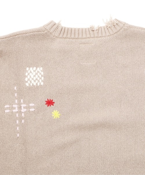 B omnivore/ビーオムニボー/HAND STITCH CREWNECK KNIT ハンドステッチクルーネックニット ベージュ M