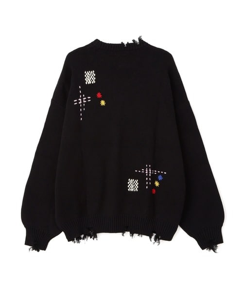 B omnivore/ビーオムニボー/HAND STITCH CREWNECK KNIT ハンドステッチクルーネックニット BLACK M