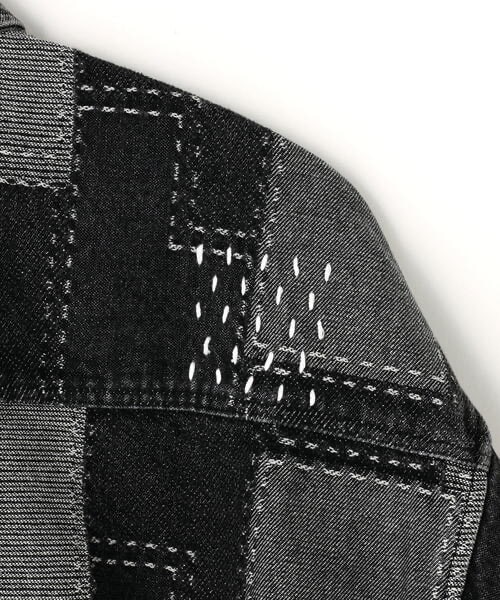B omnivore/ビーオムニボー/PATCHWORK DENIM SHIRT デニムシャツ ブラック M