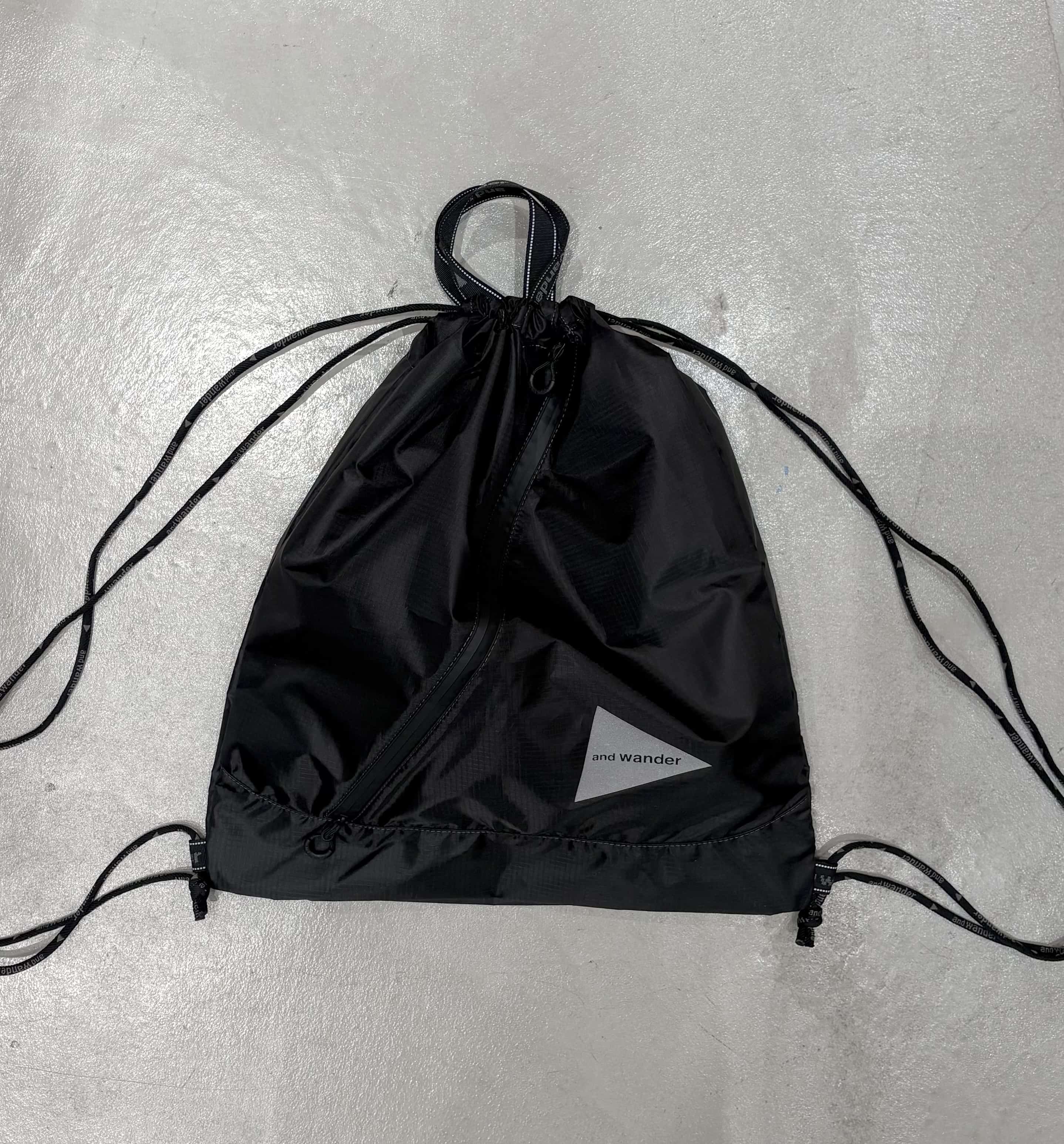 and wander/アンドワンダー/crispy rip drawstrung bag ドローストリングバッグ BLACK FREE