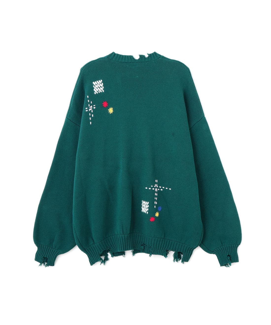 B omnivore/ビーオムニボー/HAND STITCH CREWNECK KNIT ハンドステッチクルーネックニット グリーン M