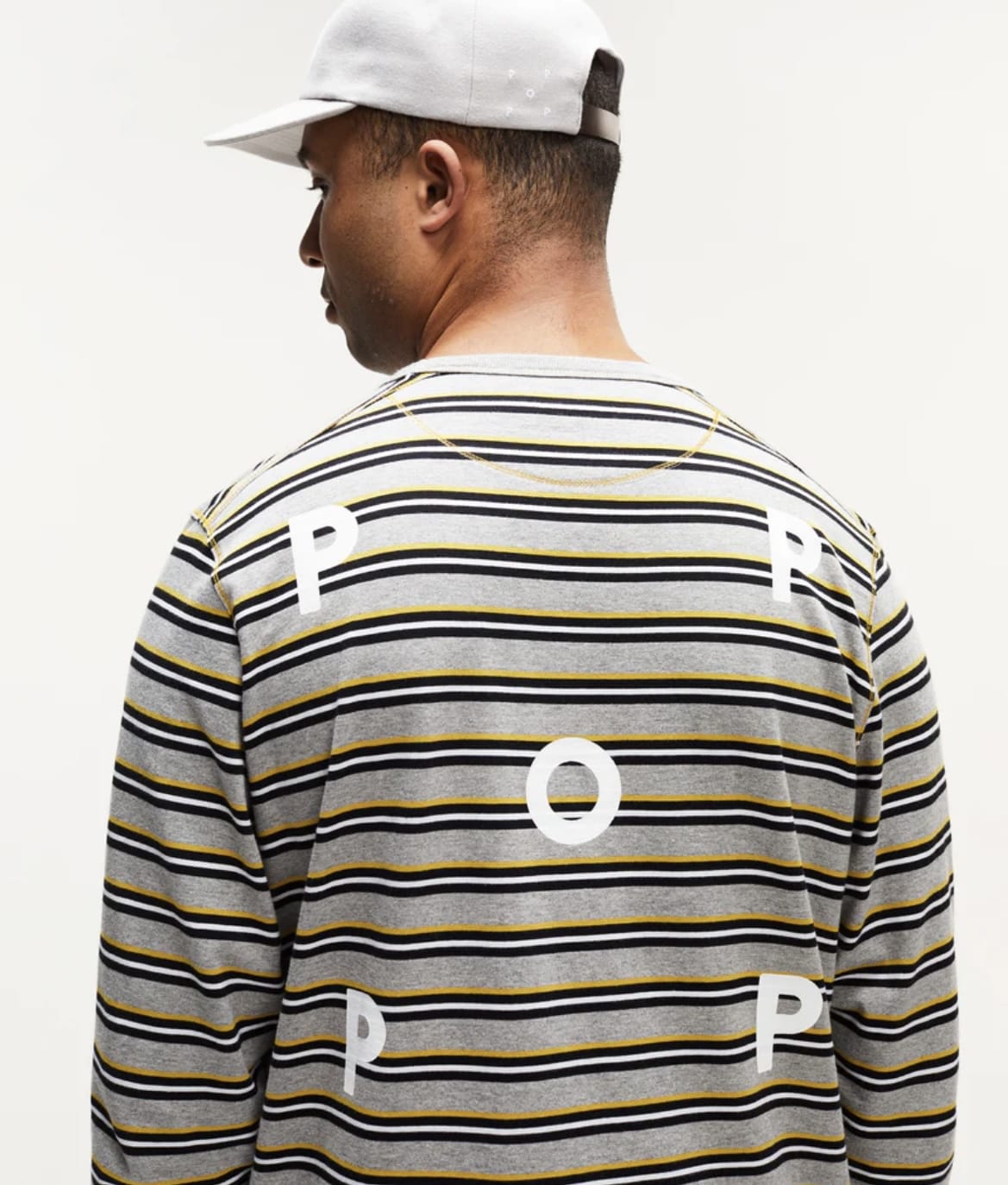 POP TRADING COMPANY/Pop Striped Longsleeve T-Shirt(M Drizzle