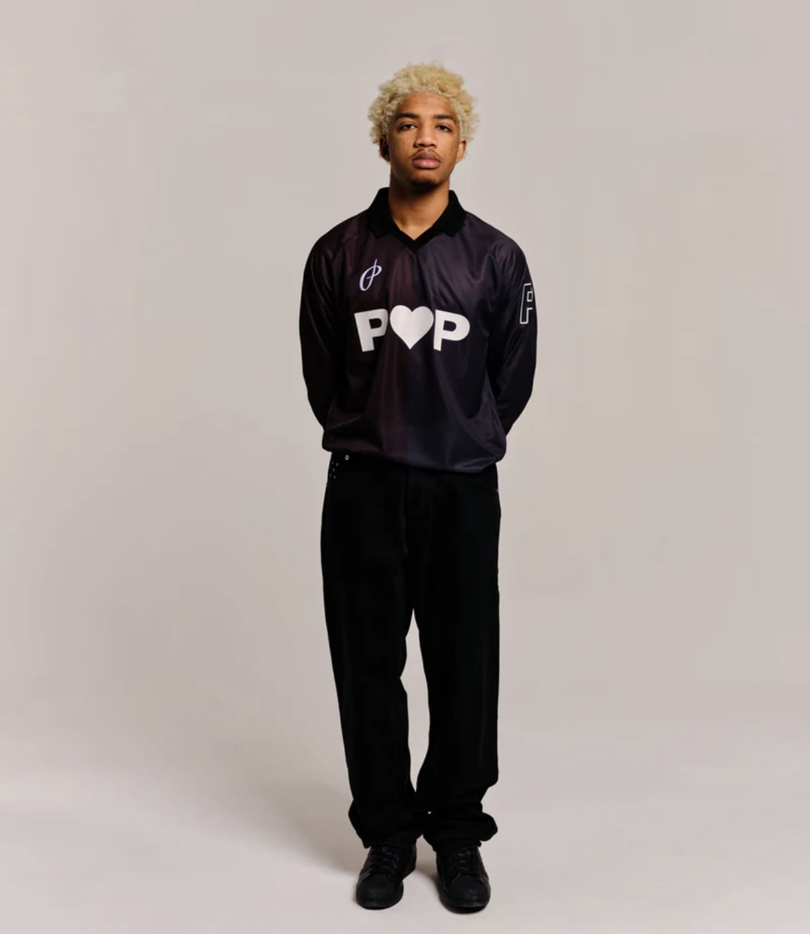 POP TRADING CO/ポップトレーディングカンパニー/Striped Sportif Long Sleeve Shirt BLACK L