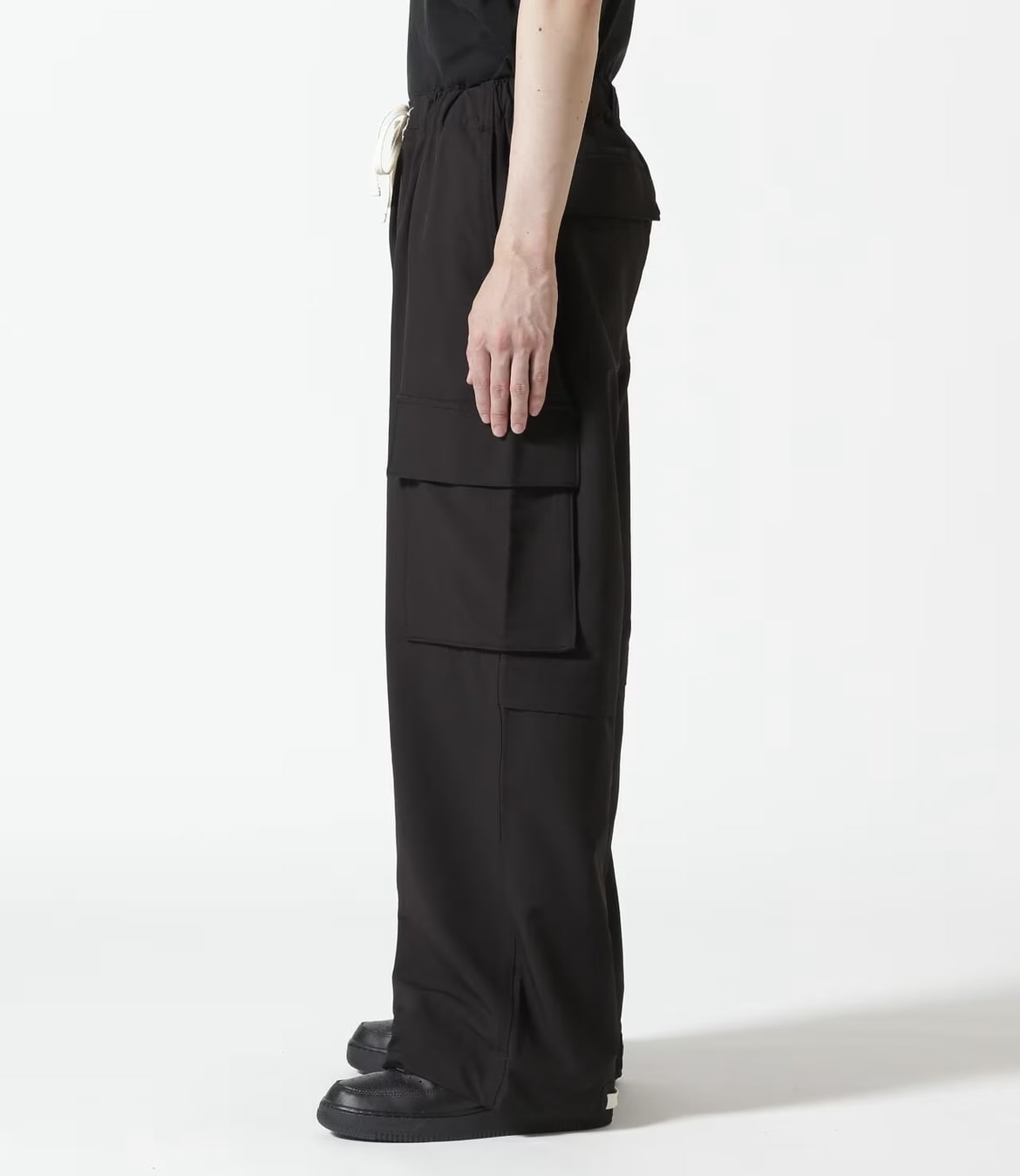 B omnivore/ビーオムニボー  STRETCH POLYESTER CARGO PANTS ストレッチカーゴスラックス BLACK S