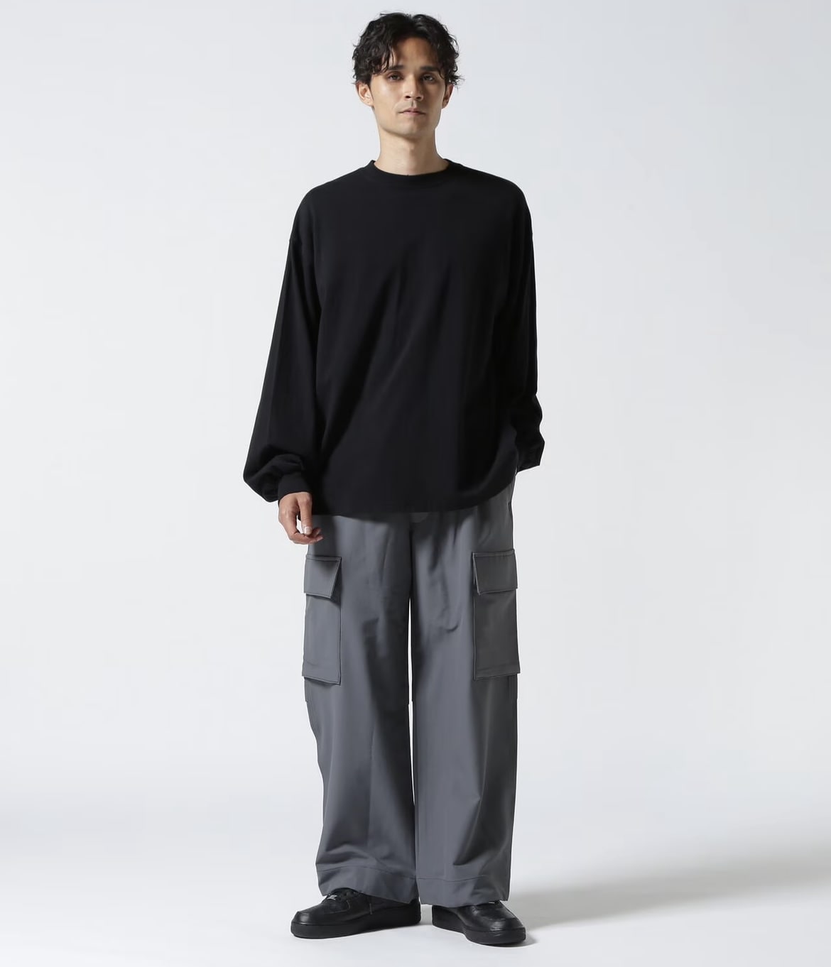 B omnivore/ビーオムニボー  STRETCH POLYESTER CARGO PANTS ストレッチカーゴスラックス GRAY S
