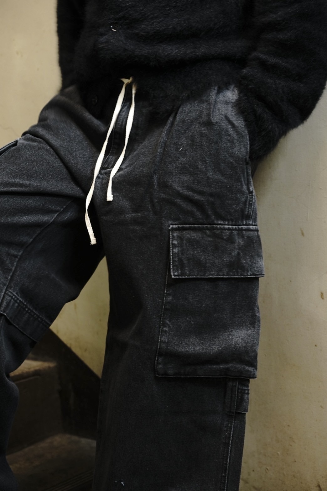 B omnivore/ビーオムニボー  BLACK DENIM CARGO PANTS　ブラックデニムカーゴパンツ BLACK S
