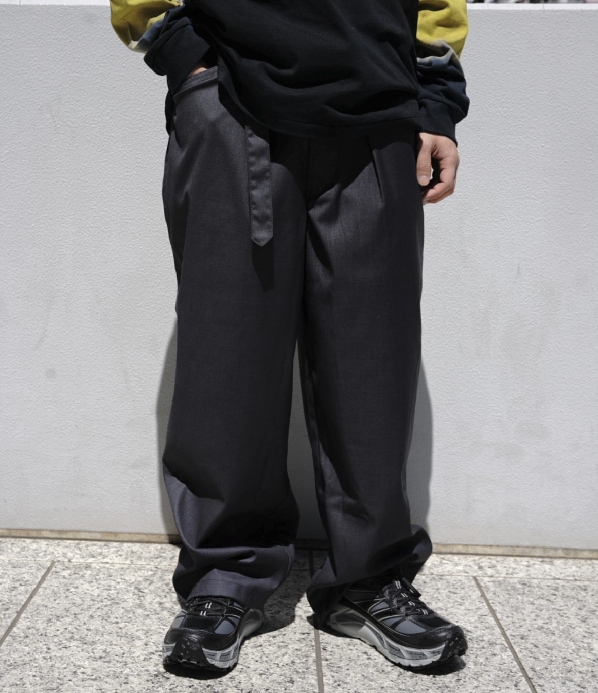 B omnivore/ビーオムニボー/TR BELT LOOSE PANTS ベルトルーズパンツ　スラックス GRAY S