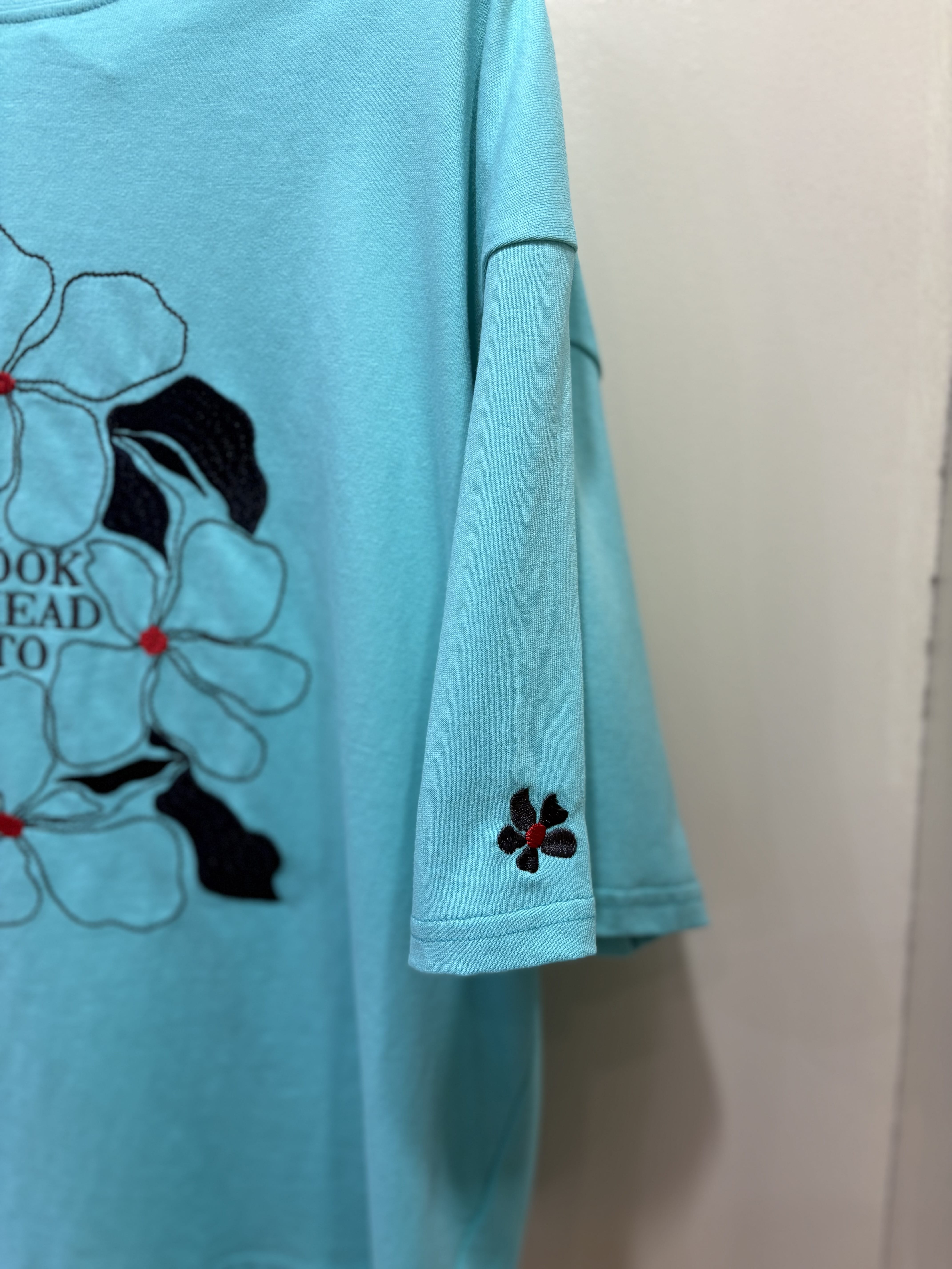 B omnivore/ビーオムニボー/16/10 E天竺 フラワー刺繍 S/S TEE Tシャツ グリーン M