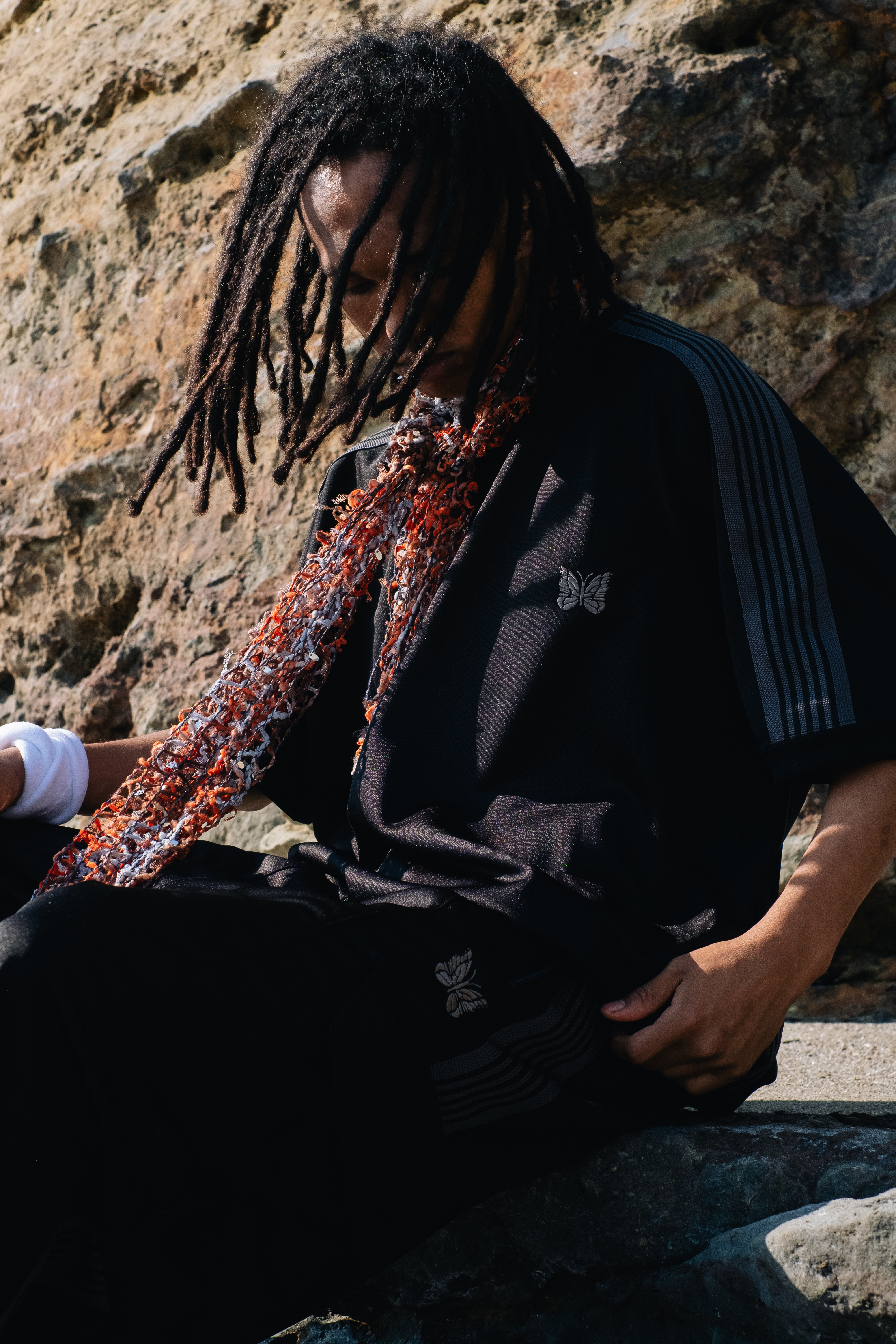 NEEDLES×BEAVER/ニードルズ×ビーバー/別注TRACK S/S CREW NECK SHIRT - POLY SMOOTH. -BLACK- BLACK M