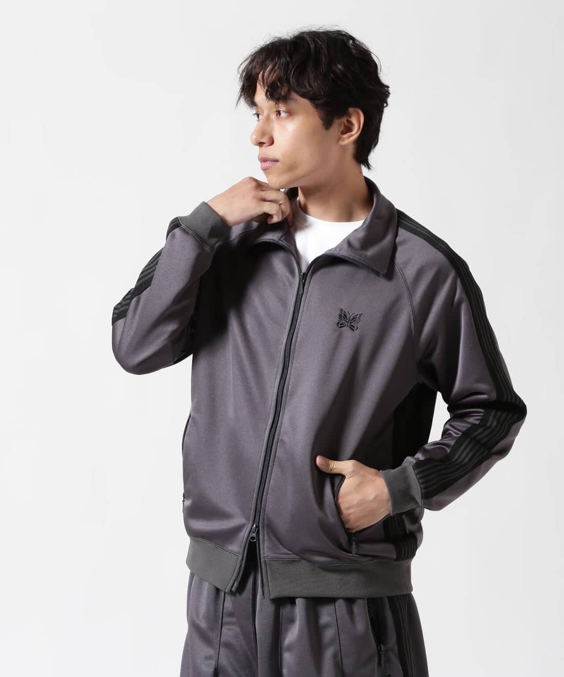 Needles×BEAVER/ニードルズ×ビーバー　別注Track Jacket - Poly Smooth -CHARCOAL- トラックジャケット チャコール M