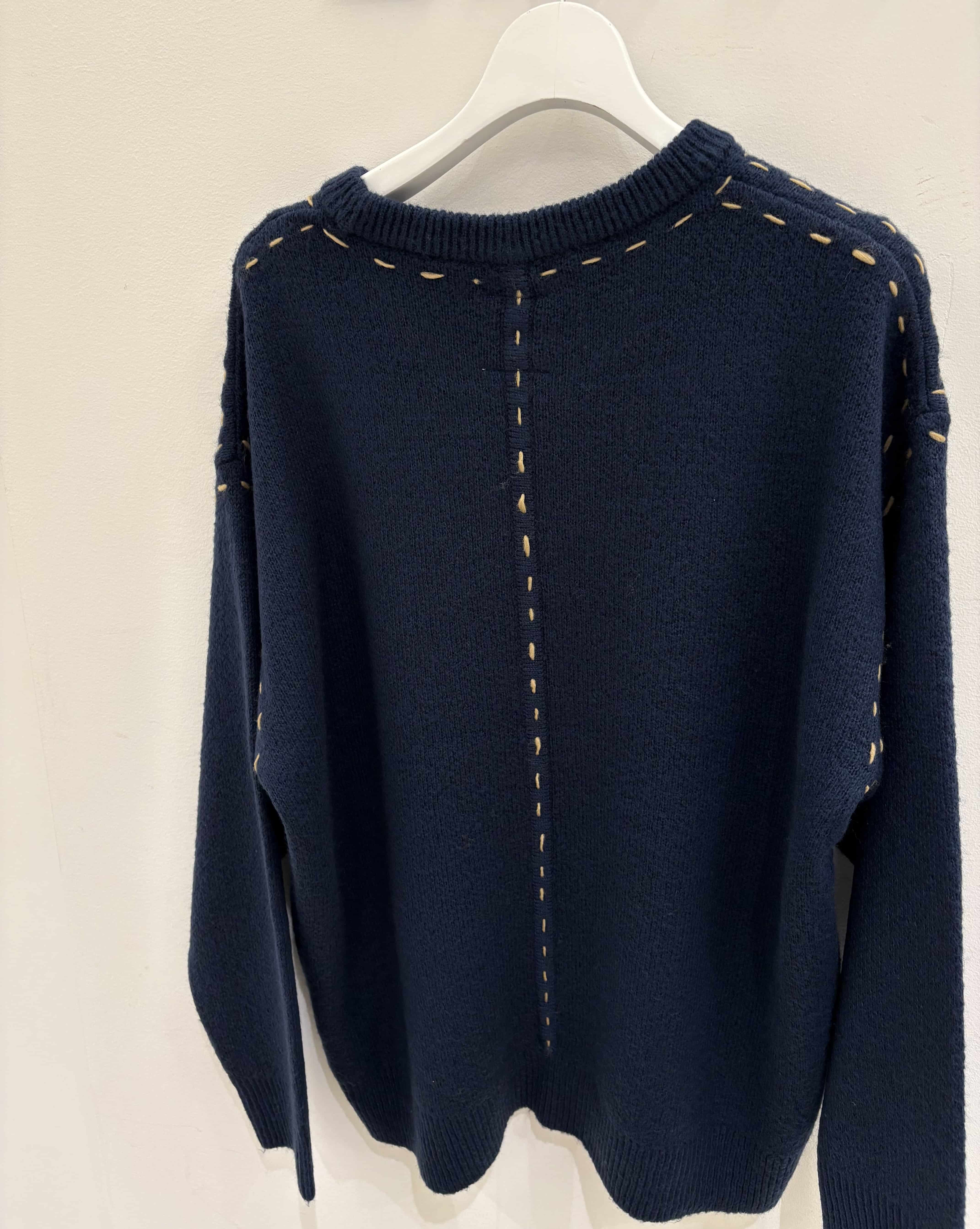 B omnivore/ビーオムニボー/BO アクリル起毛KNIT HAND CREW ニット　ステッチ ネイビー M