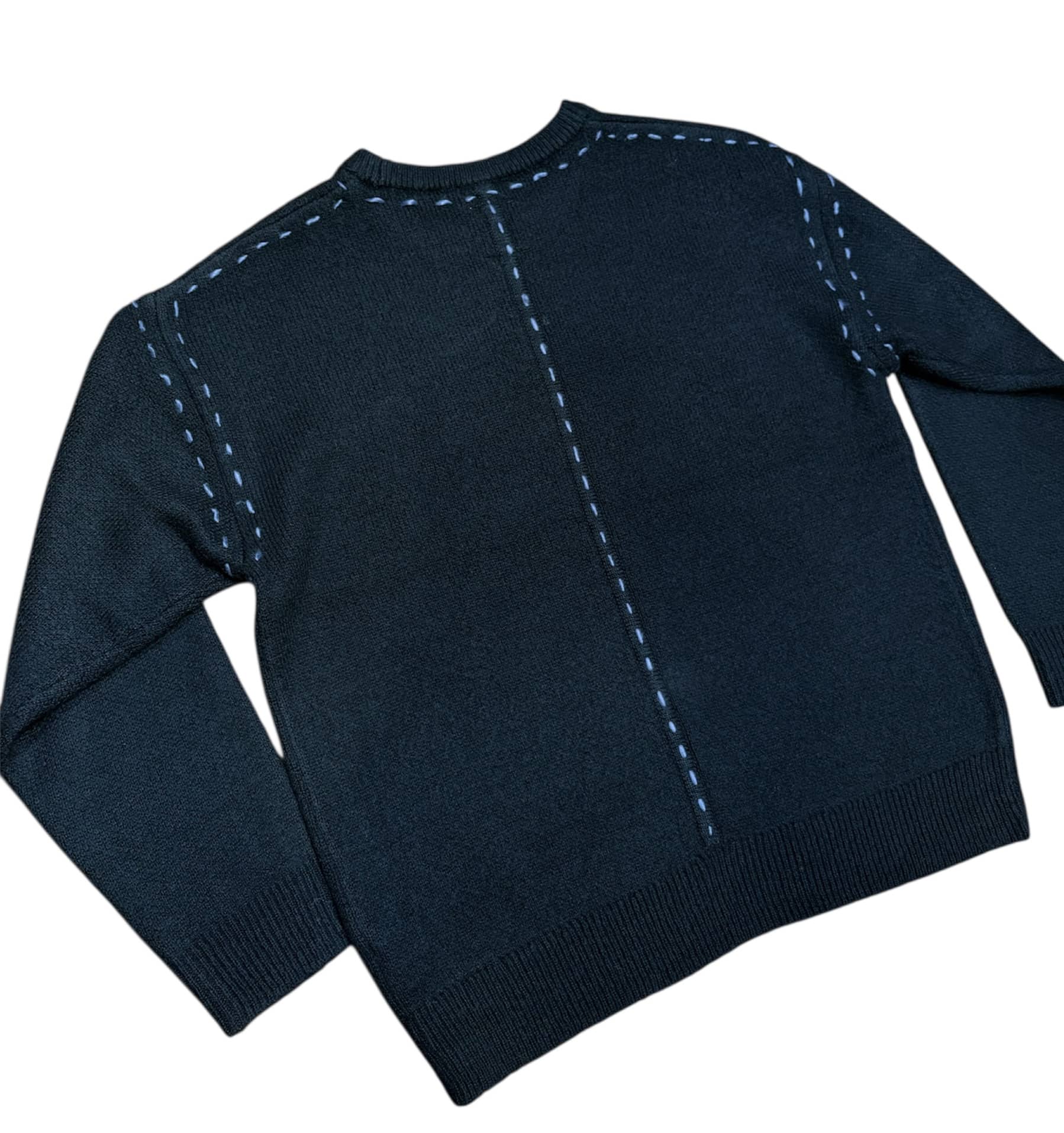 B omnivore/ビーオムニボー/BO アクリル起毛KNIT HAND CREW ニット　ステッチ ブラック M