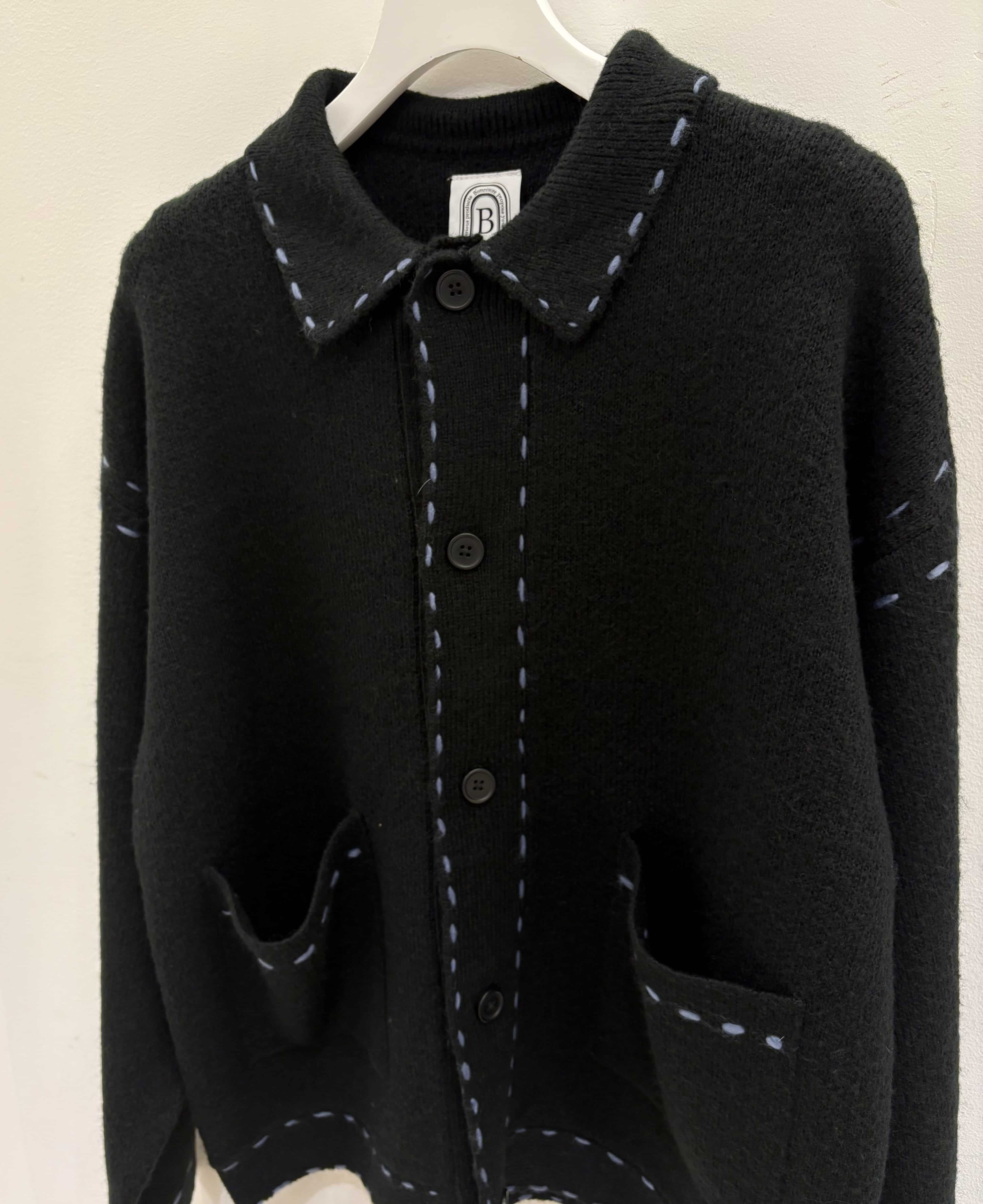 B omnivore/ビーオムニボー/起毛KNIT HAND JACKET ステッチ ニットハンドジャケット ニットシャツ ブラック M