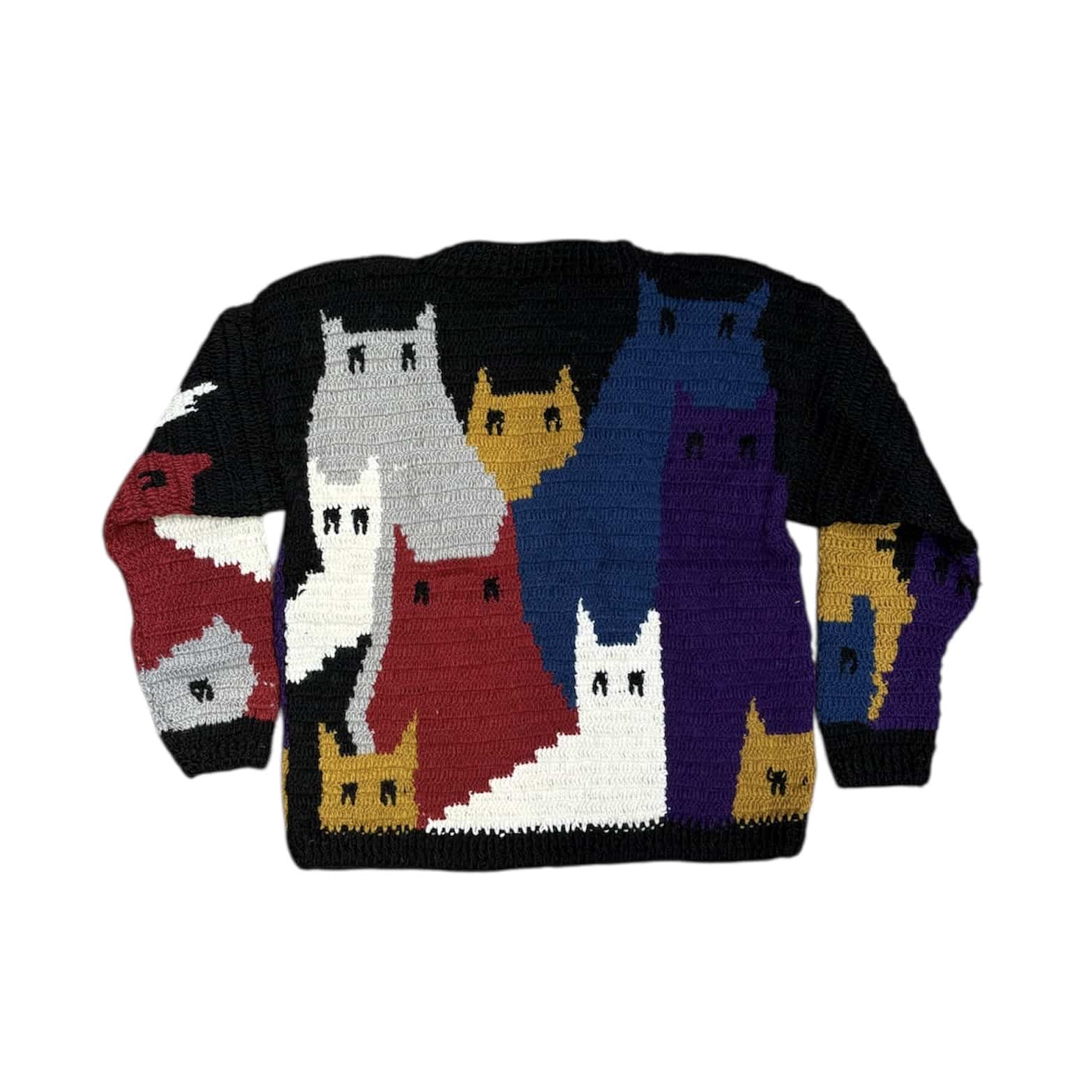MacMahon Knitting Mills /マクマホンニッティングミルズ/Crew Neck Knit-Cat Gathering BLACK FREE