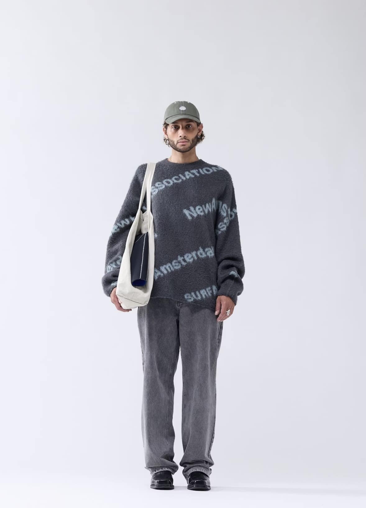 New Amsterdam Surf Association/ニューアムステルダムサーフアソシエーション/JACQUARD KNIT SHARK GREEN/TEAL クルーネックニット SHARK GREEN/TEAL M