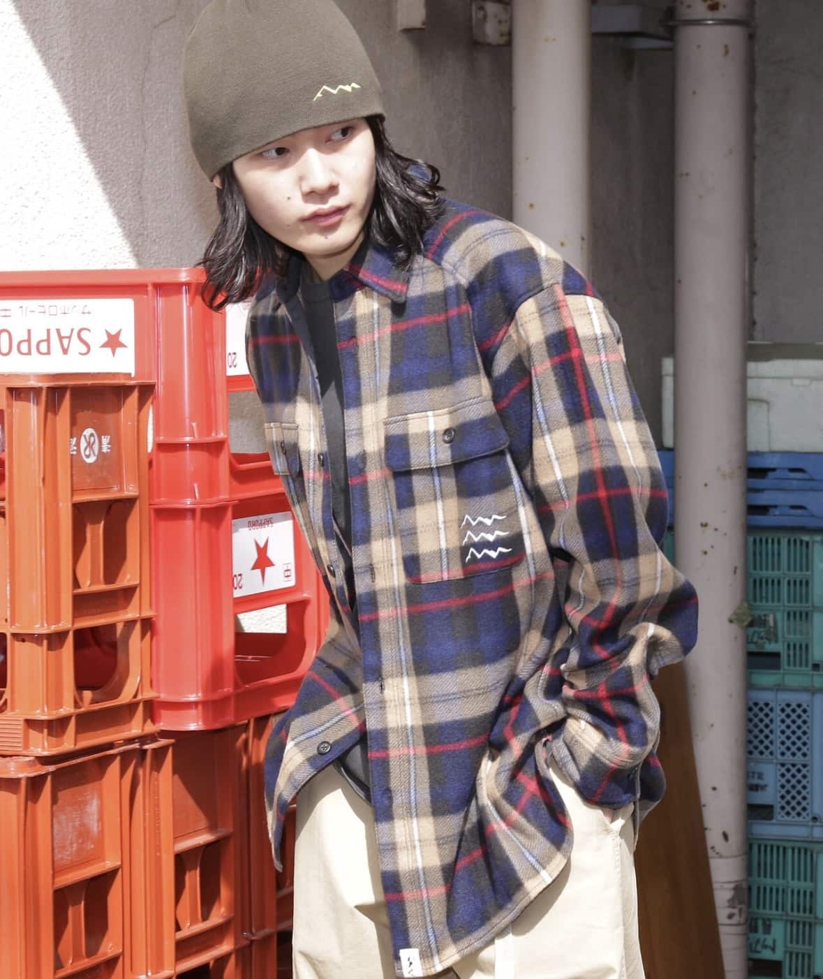 MANASTASH/マナスタッシュ/FLEECE PLAID CPO SHIRT ネイビー S