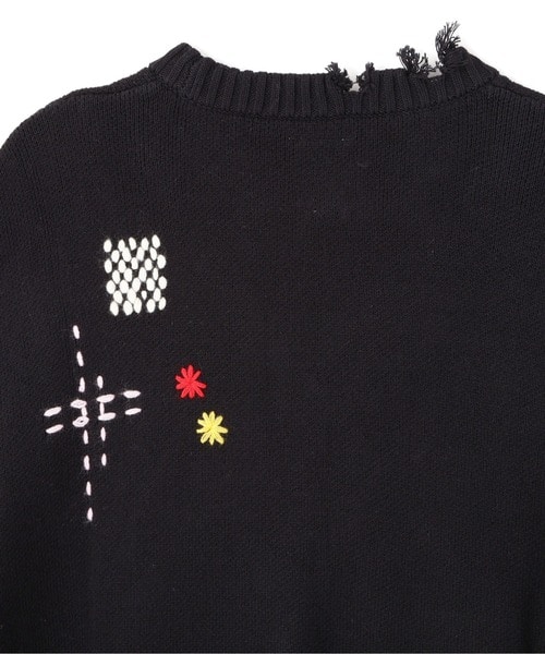 B omnivore/ビーオムニボー/HAND STITCH CREWNECK KNIT ハンドステッチクルーネックニット BLACK M