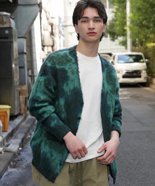 MANASTASH/マナスタッシュ/BLURRY JAQUARD CARDIGAN ニットカーディガン モスグリーン M