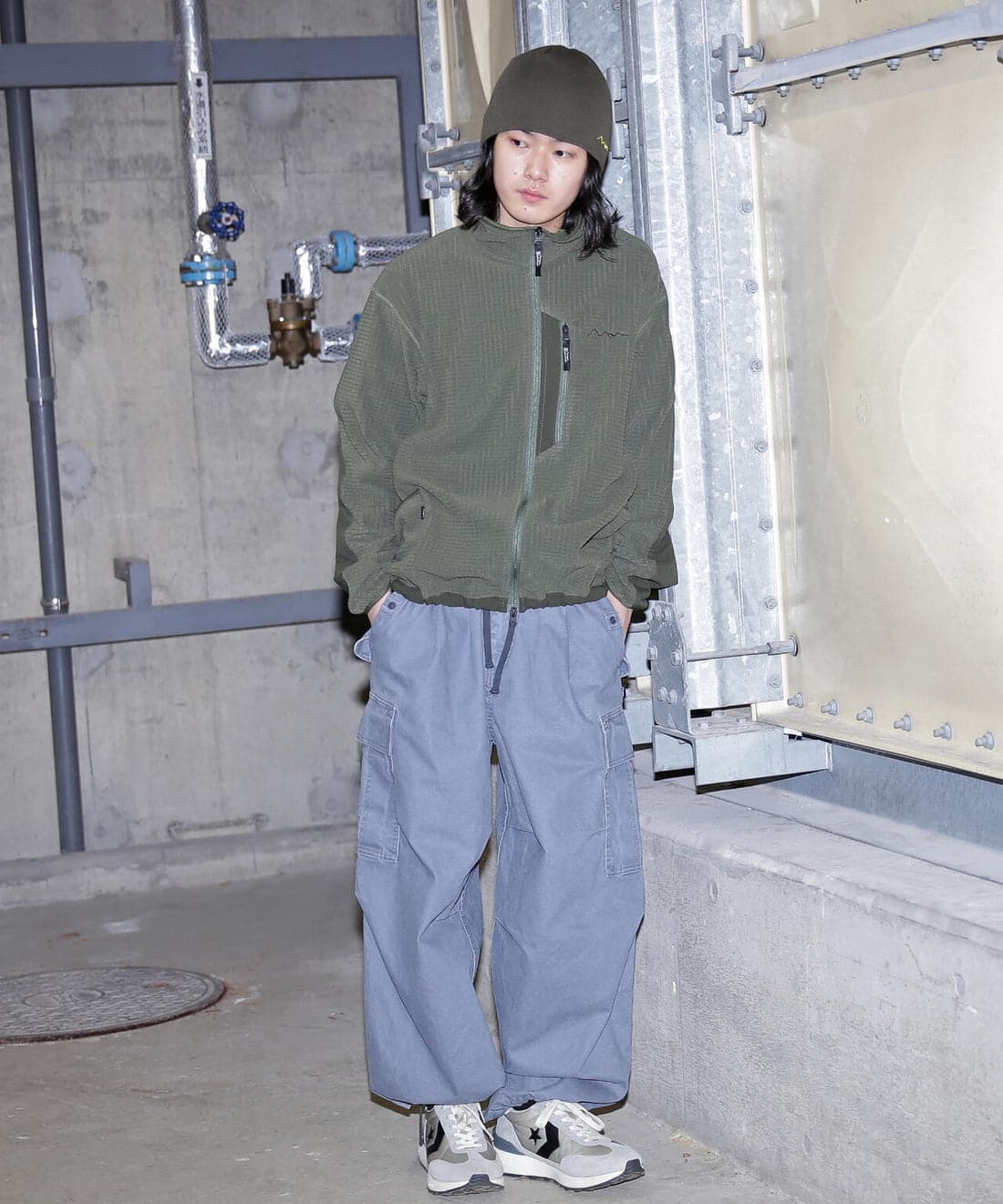 MANASTASH/マナスタッシュ/GRID FLEECE ZIP JKT フリースジャケット オリーブ M