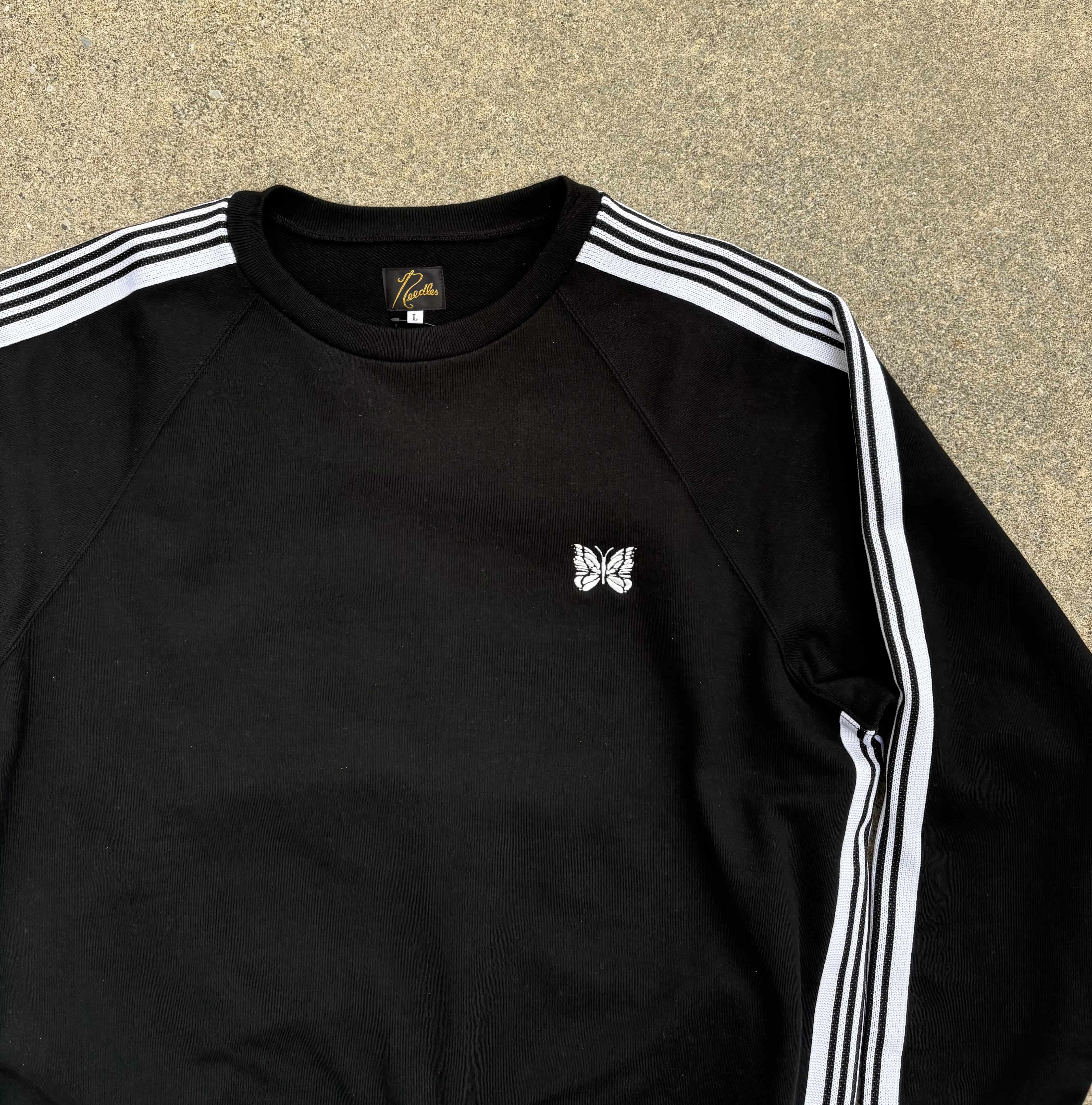 Needles×BEAVER/ニードルズ×ビーバー　別注Track Crew - Cotton Jersey -BLACK- トラッククルー -スウェット BLACK M