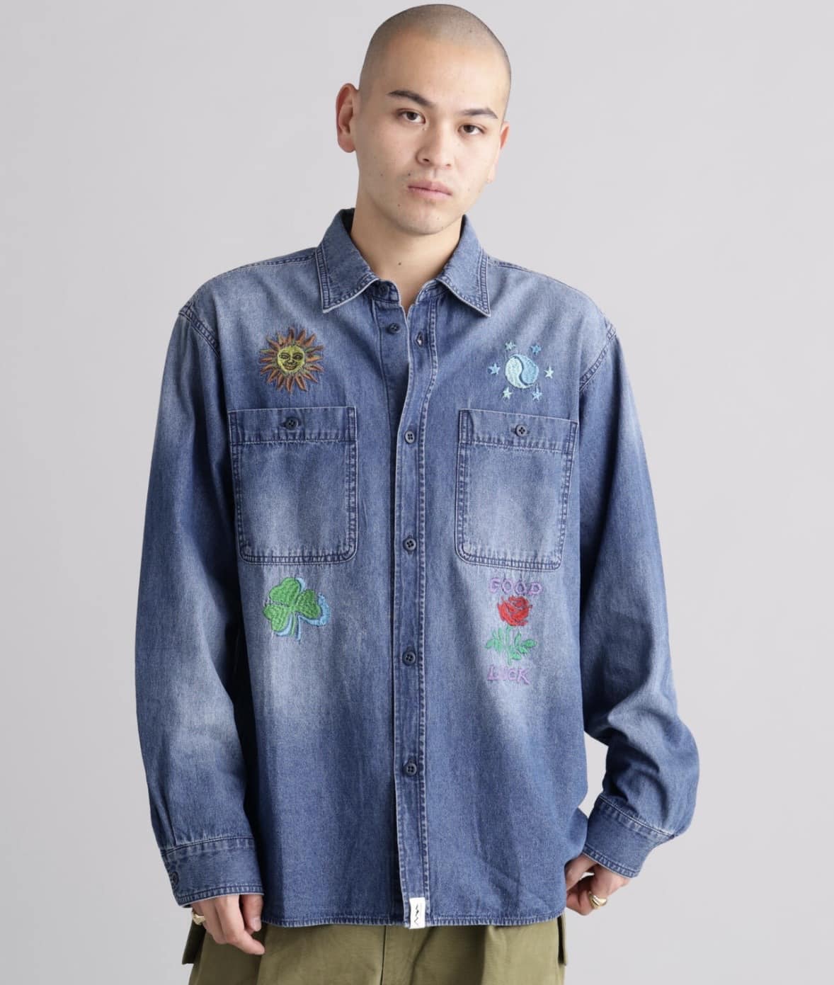 MANASTASH/マナスタッシュ/EMBROIDERY SHIRTS ブルー S