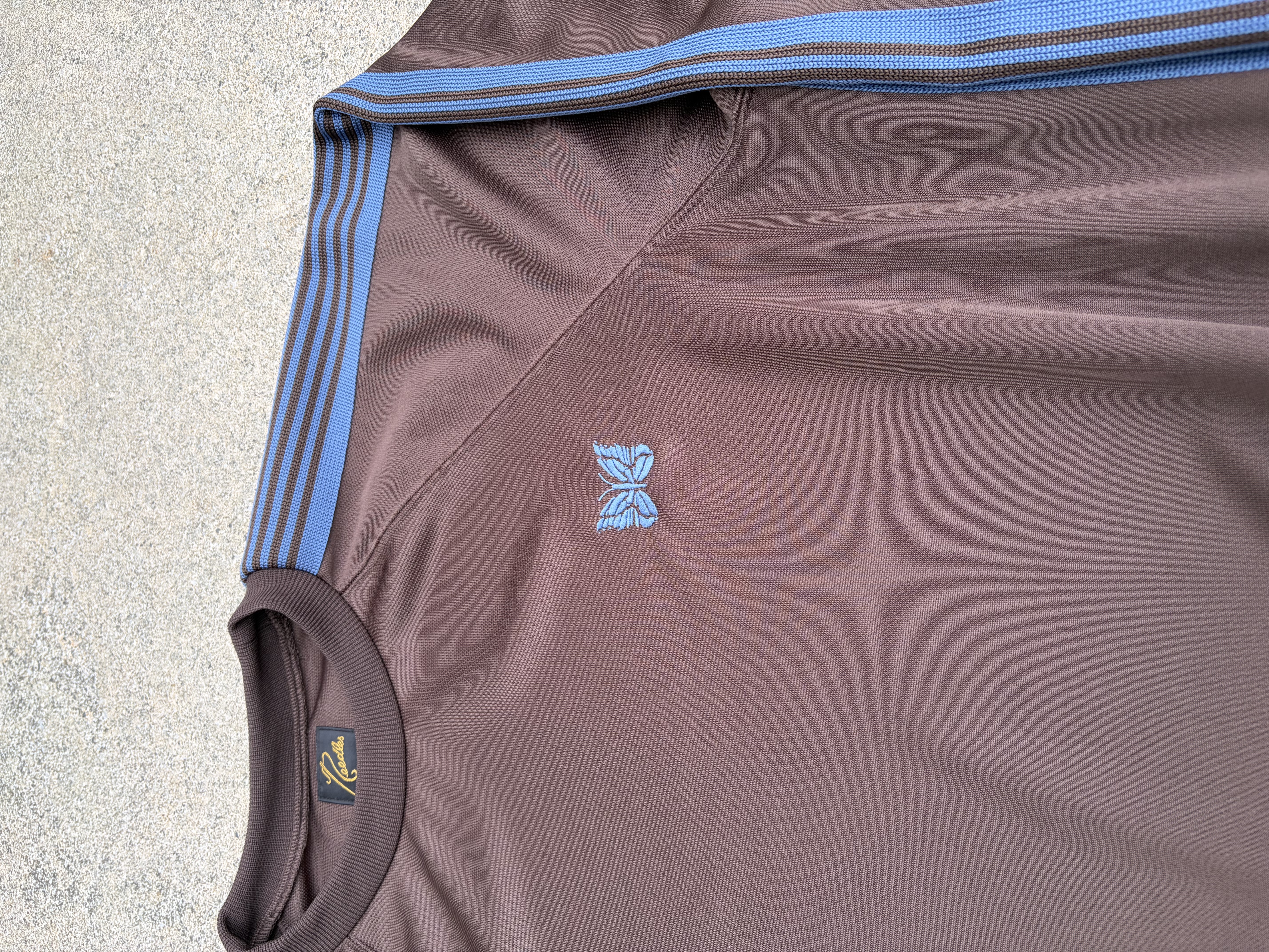 NEEDLES×BEAVER/ニードルズ×ビーバー/別注Track Crew Neck Shirt - Poly Smooth　-BROWN- トラッククルーネックシャツ ブラウン M