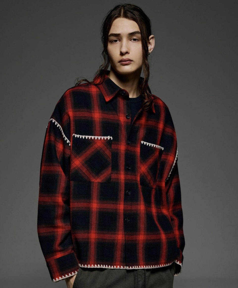 B omnivore/ビーオムニボー/HAND STITCH SHIRT ハンドステッチシャツ レッド M