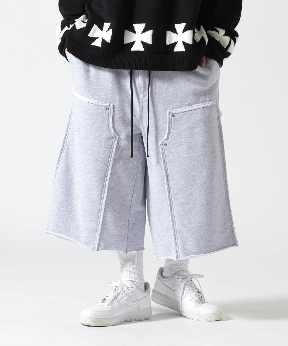 B omnivore/ビーオムニボー/W KNEE SHORTS SWT ダブルニーショーツスウェット GRAY M