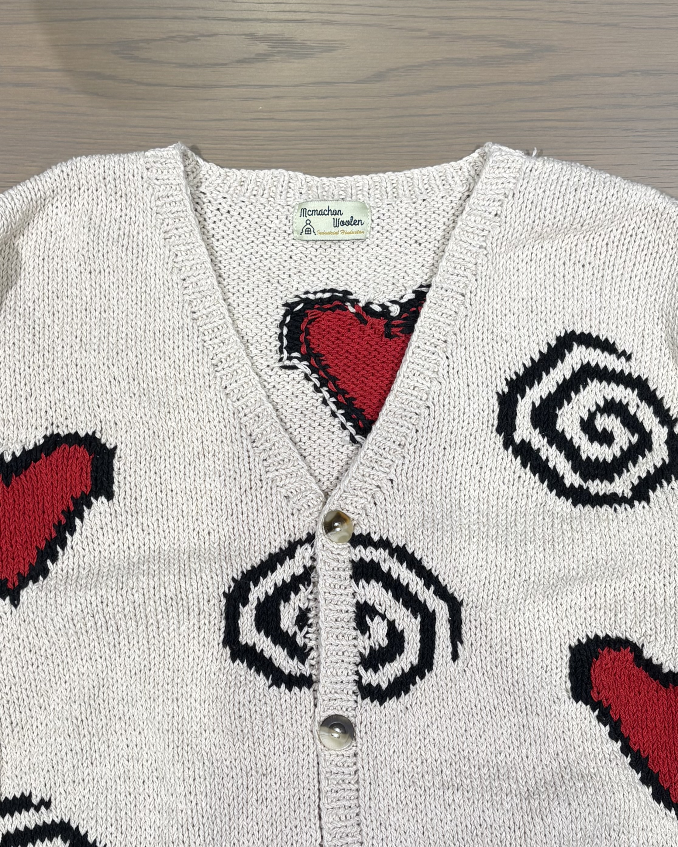 MacMahon Knitting Mills /マクマホンニッティングミルズ/Heart&Swirls Cardigan WHITE FREE