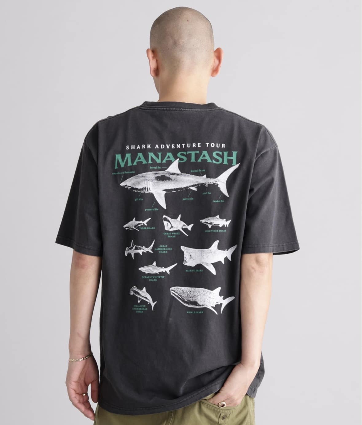MANASTASH/マナスタッシュ/PUMICE TEE SHARK ブラック S