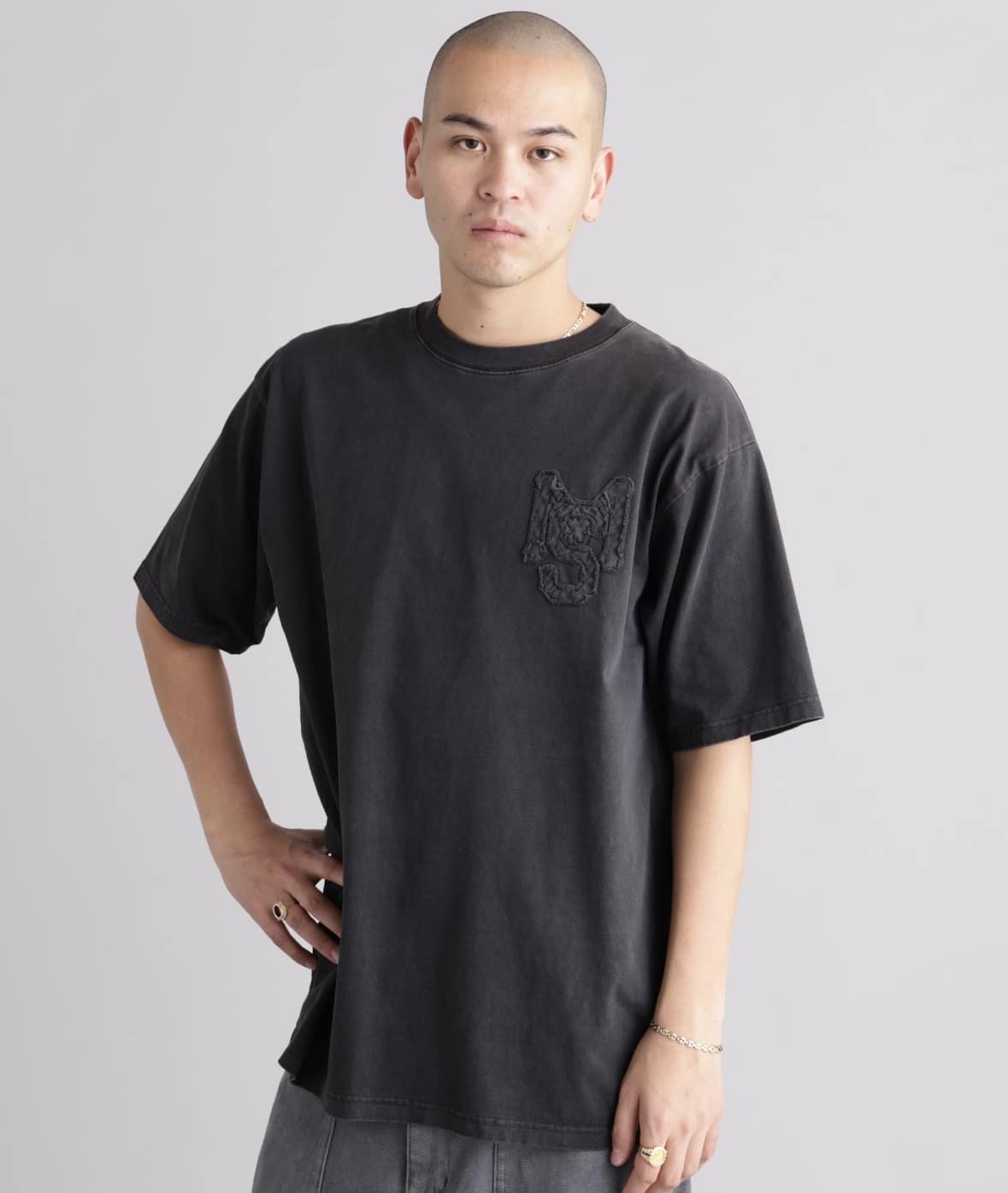 MANASTASH/マナスタッシュ/PUMICE TEE RAW EDGE LOGO ブラック S