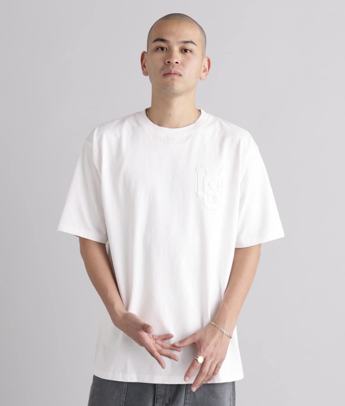 MANASTASH/マナスタッシュ/PUMICE TEE RAW EDGE LOGO ホワイト S