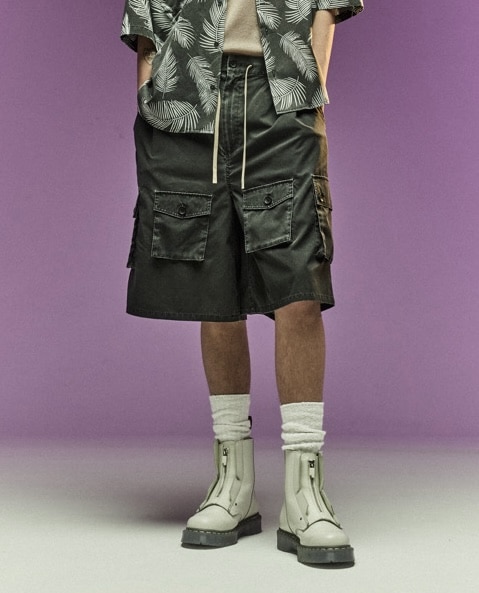 B omnivore/ビーオムニボー/PIGMENT WIND CLOTH W CARGO SHORTS  カーゴショーツ ブラック M