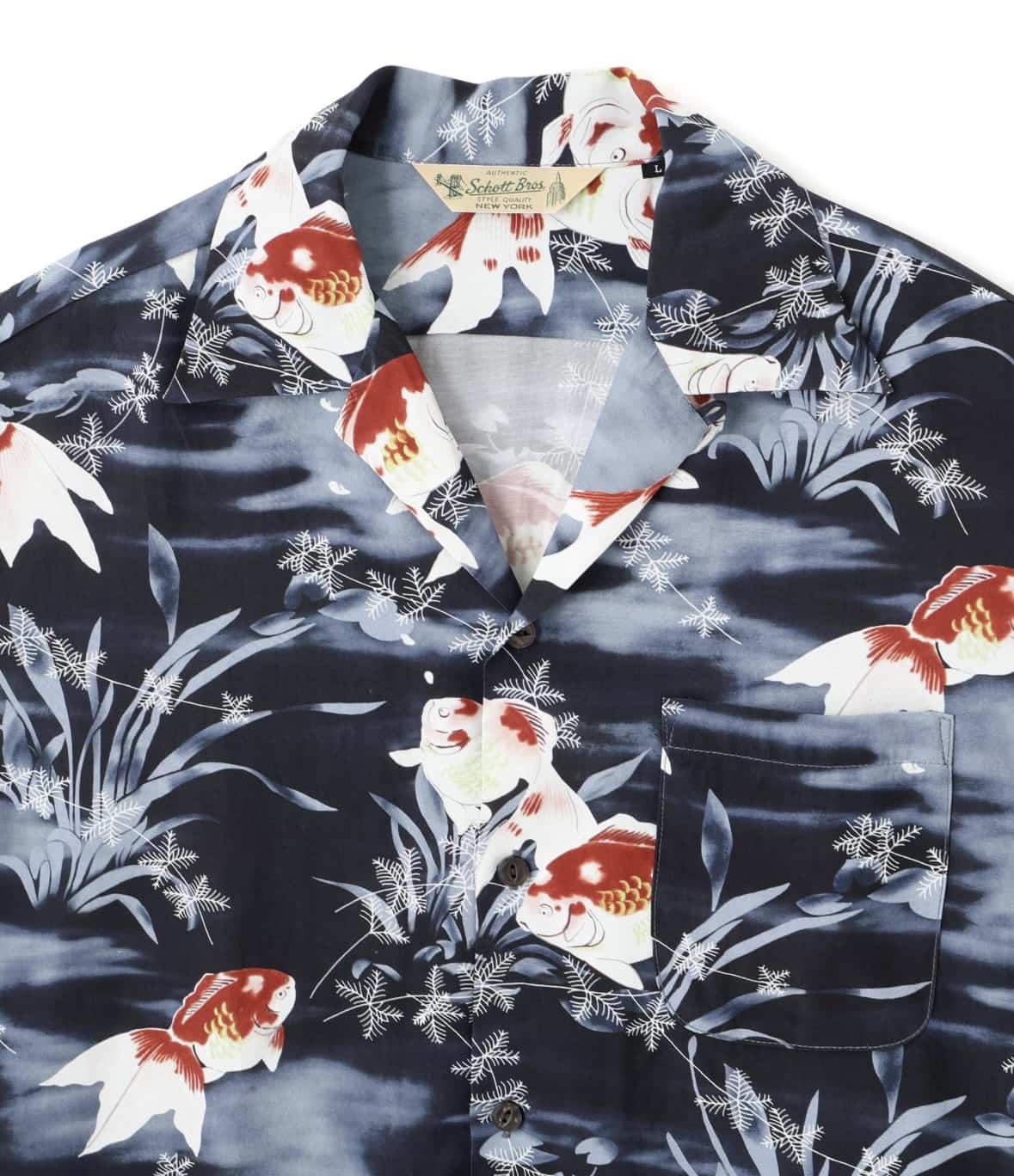 Schott×PJ/ショット×パイナップルジュース/GOLDFISH RAYON SHIRT/ゴールドフィッシュ レーヨンシャツ ブラック M