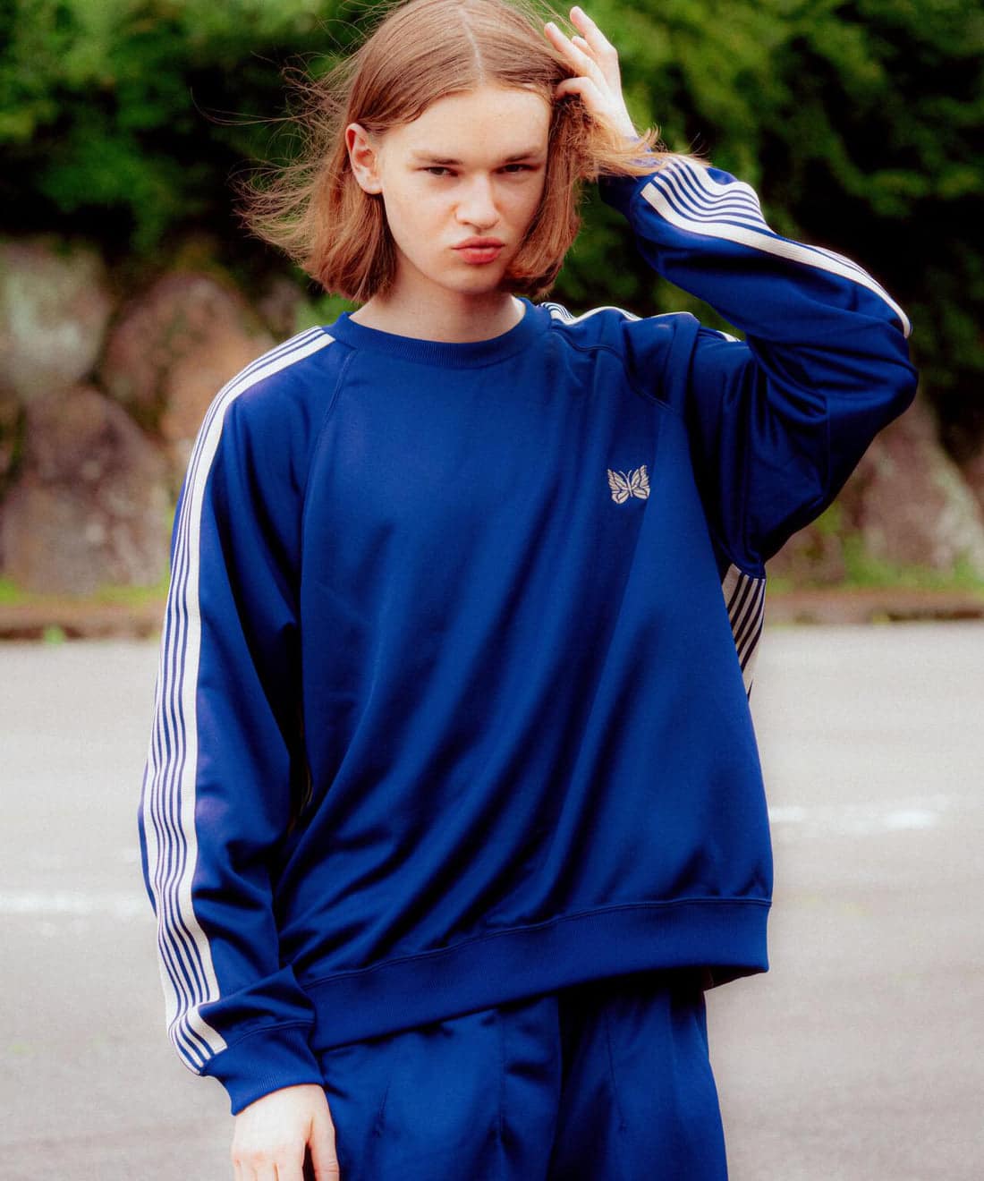 NEEDLES×BEAVER/ニードルズ×ビーバー/別注Track Crew Neck Shirt - Poly Smooth -ROYAL- 26FW トラッククルーネックシャツ ROYAL S