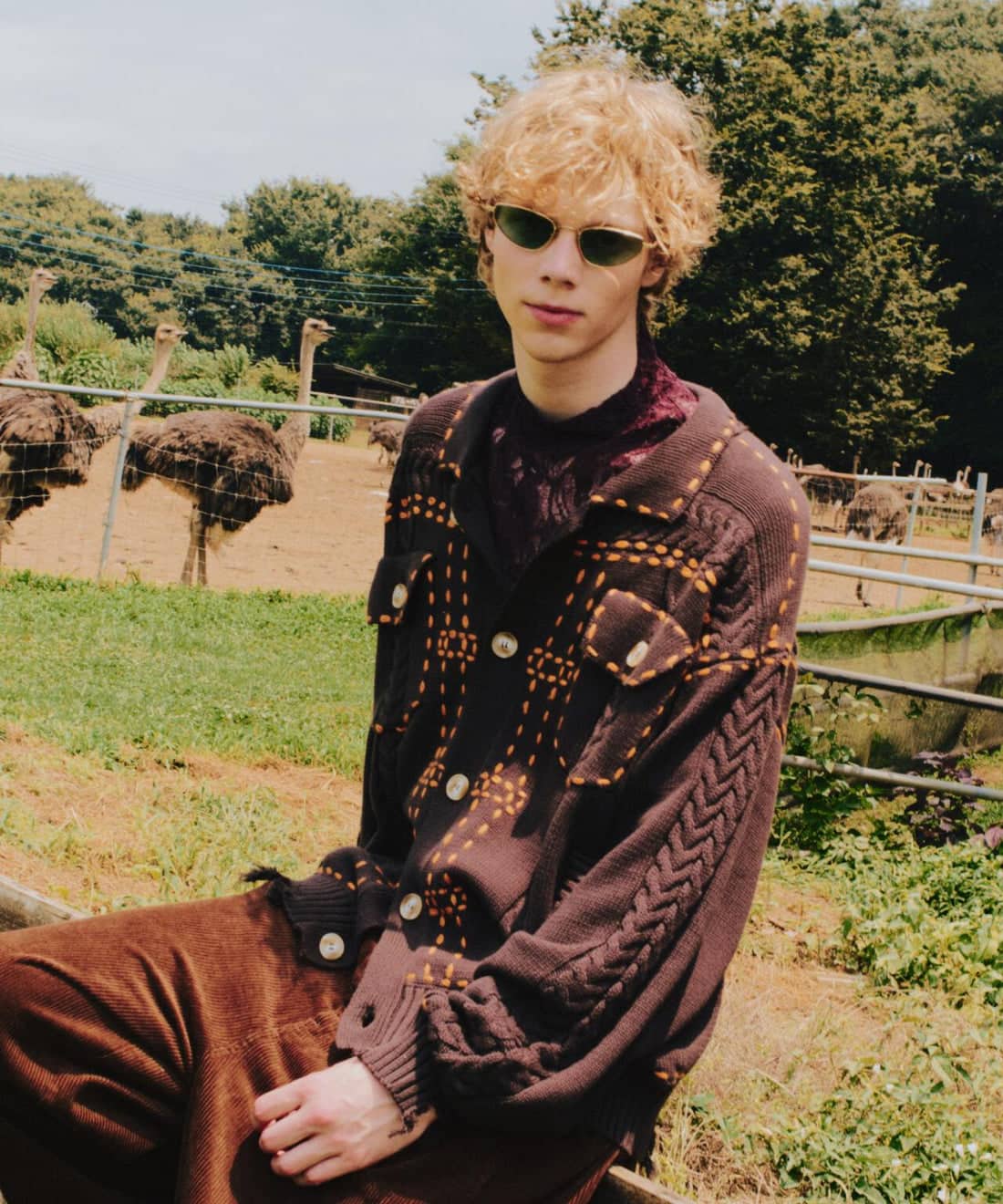 B omnivore/ビーオムニボー/HANDSTITCH CABLE KNIT JKT ハンドステッチケーブルニットジャケット ブラウン S