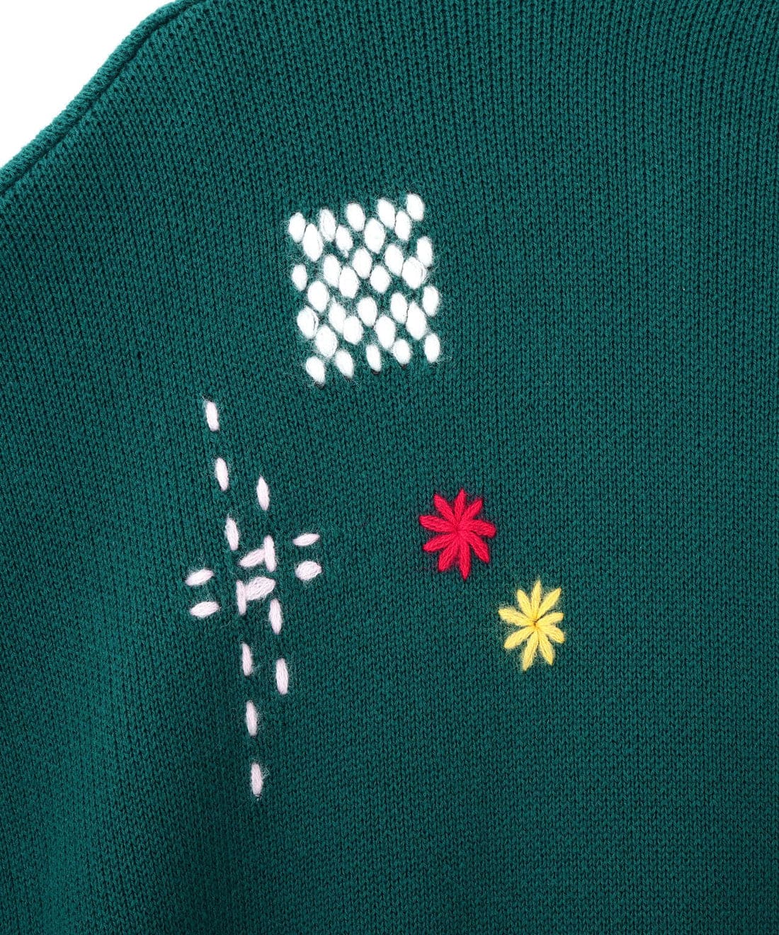 B omnivore/ビーオムニボー/HAND STITCH CREWNECK KNIT ハンドステッチクルーネックニット グリーン M