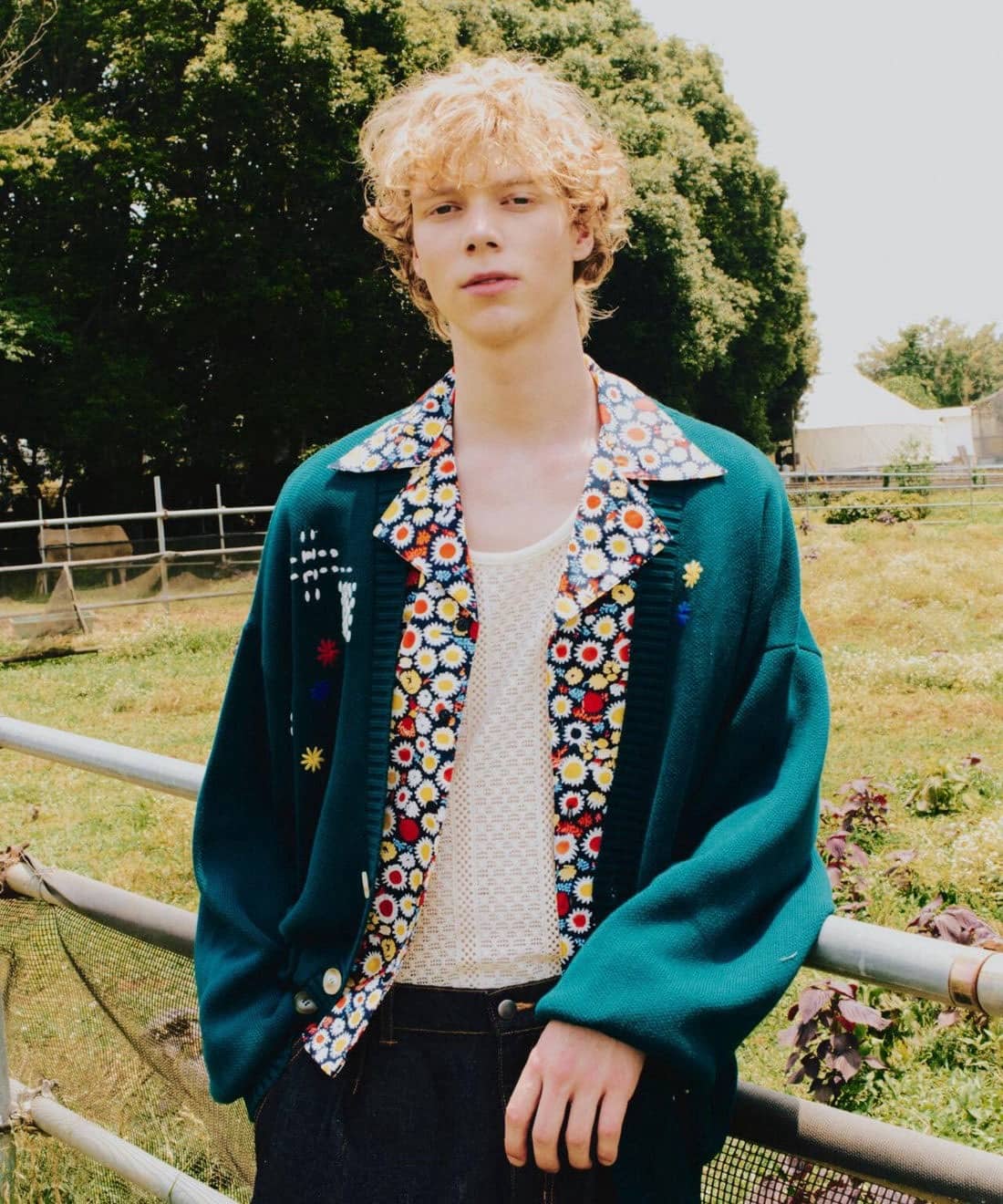 B omnivore/ビーオムニボー/HAND STITCH CARDIGAN ハンドステッチカーディガン グリーン M