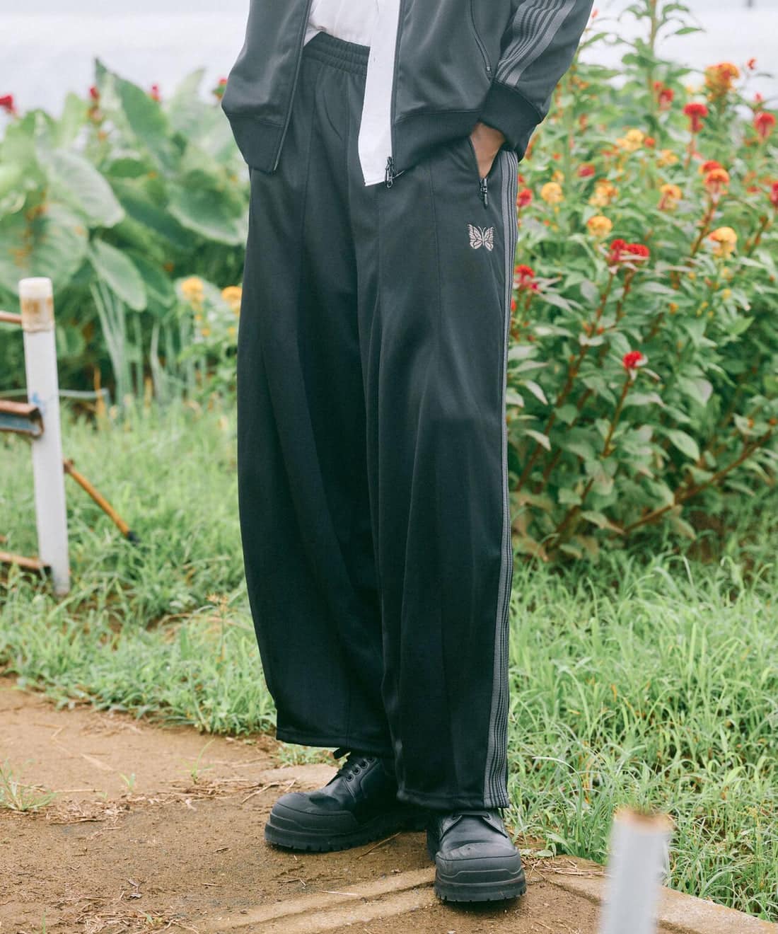 NEEDLES×BEAVER/ニードルズ×ビーバー/別注H.D. TRACK PANT - POLY SMOOTH -BLACK- ヒザデルトラックパンツ BLACK XS