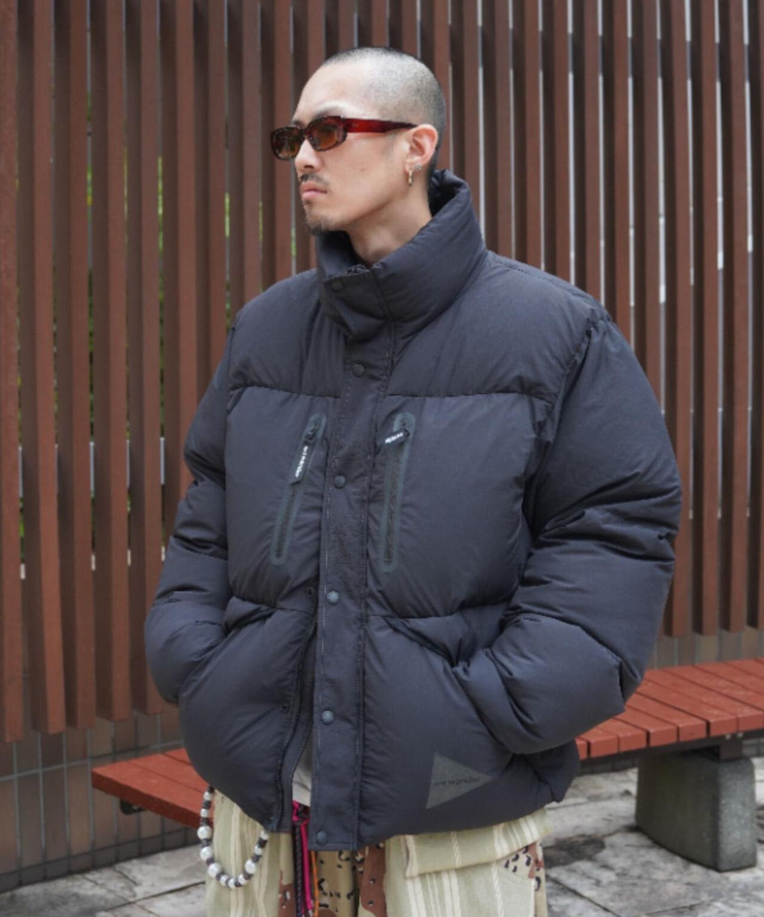 and wander/アンドワンダー/puffer down jacket　パファーダウンジャケット ブラック XS