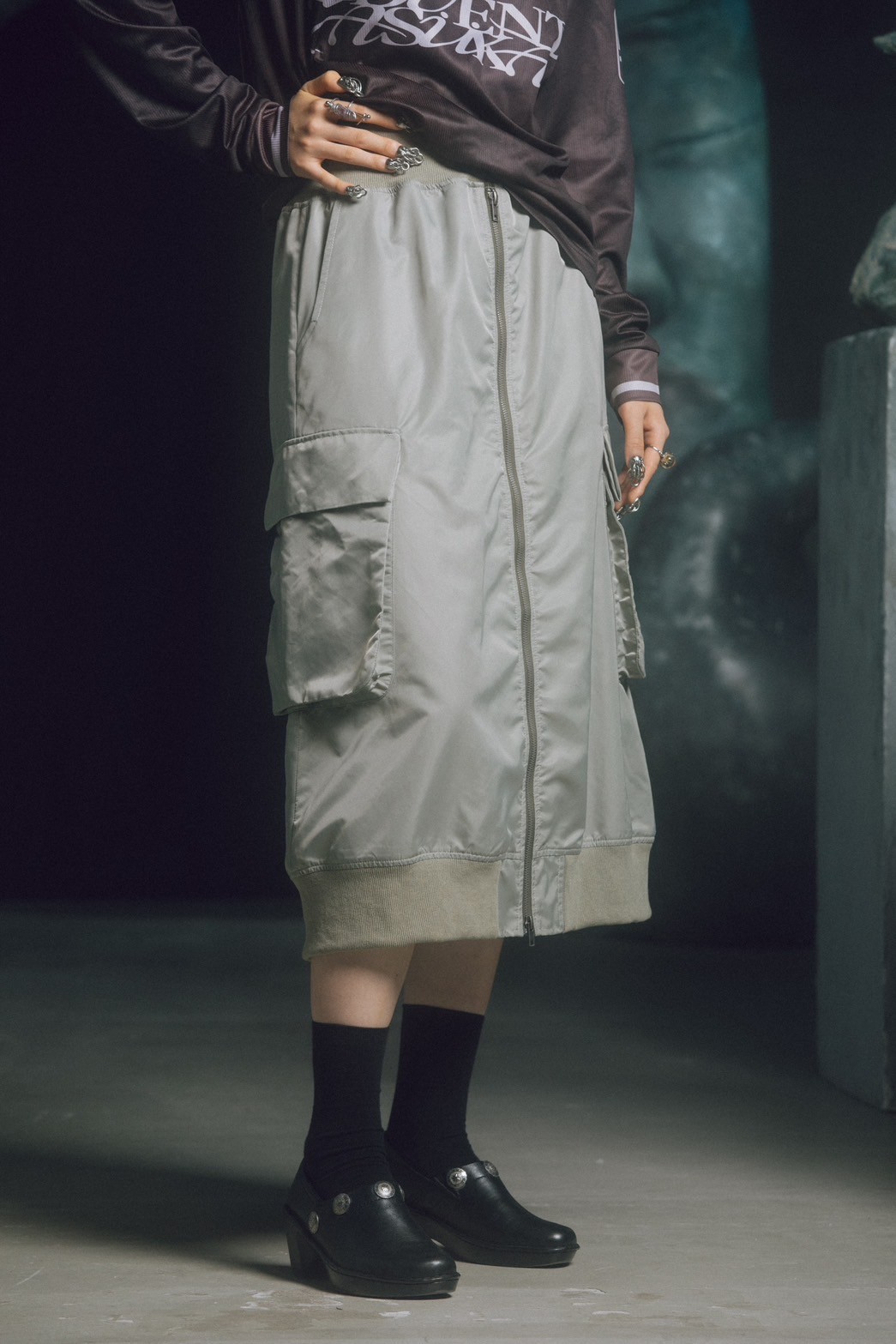 PARANOID/パラノイド/Nylon Rib Skirt GRAY M