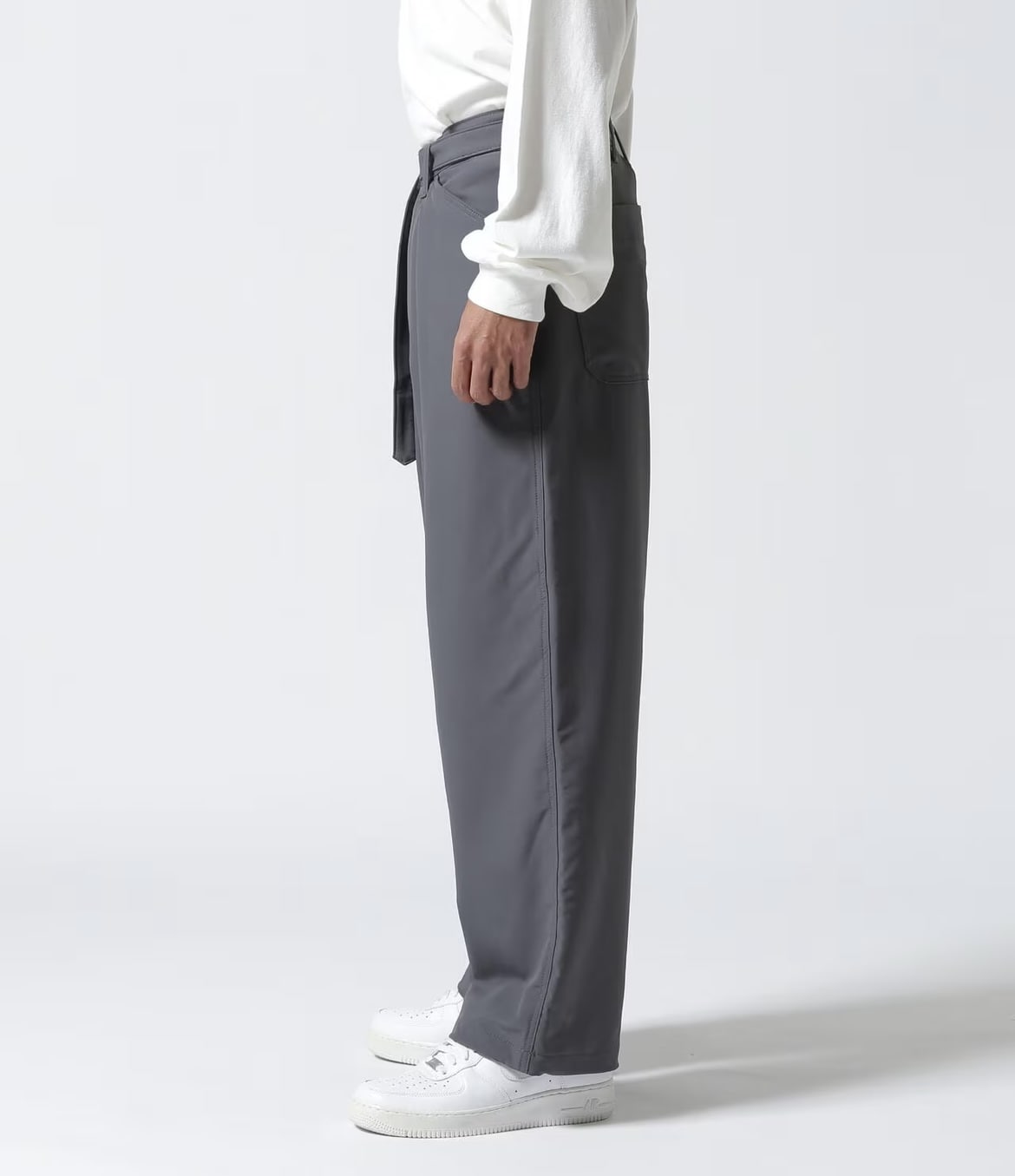 B omnivore/ビーオムニボー  STRETCH POLYESTER BELT LOOSE PANTS ストレッチベルトルーズパンツ　スラックス GRAY S