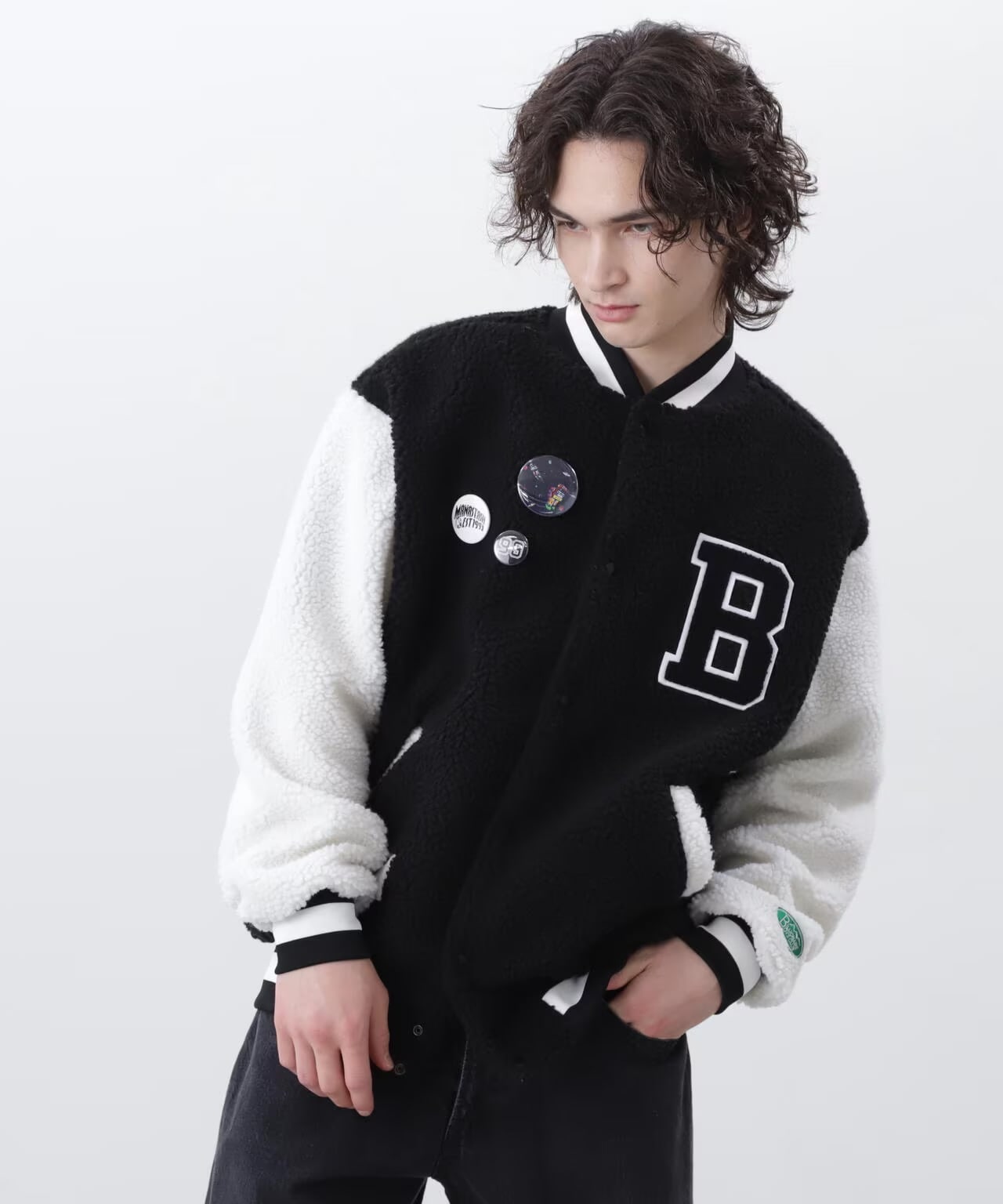 BILLIONAIRE BOYS CLUB×MANASTASH/ビリオネア・ボーイズ・クラブ×マナスタッシュ/BBC BOA VARSITY  JACKET WITH BADG/ボア バーシティジャケット ウィズ バッジ(S ブラック)｜ ビーバー｜池袋PARCO | ONLINE  PARCO（オンラインパルコ）