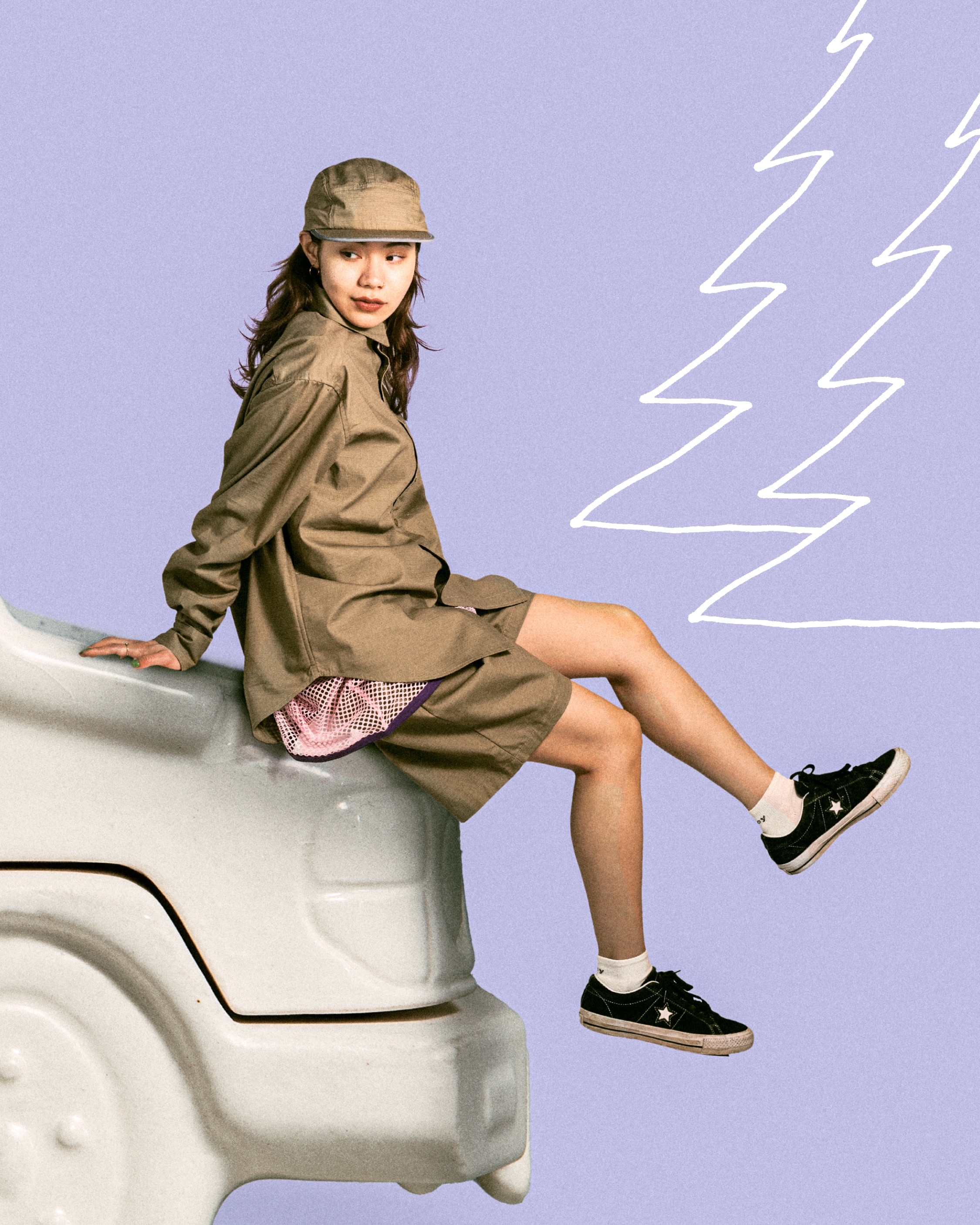 Acy/エイシー/NEW BASIC REFLECT 5PANEL CAP KHAKI FREE