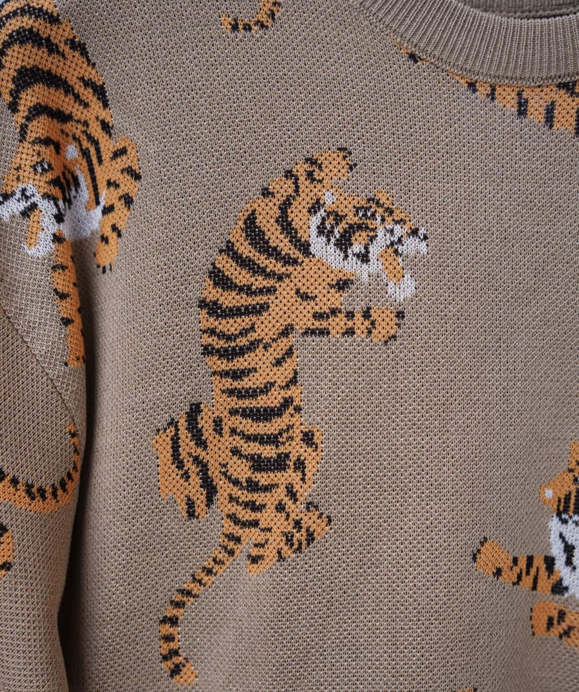 B omnivore/ビーオムニボー  RNトラ総柄WJQD クルーネックS/S ベージュ M