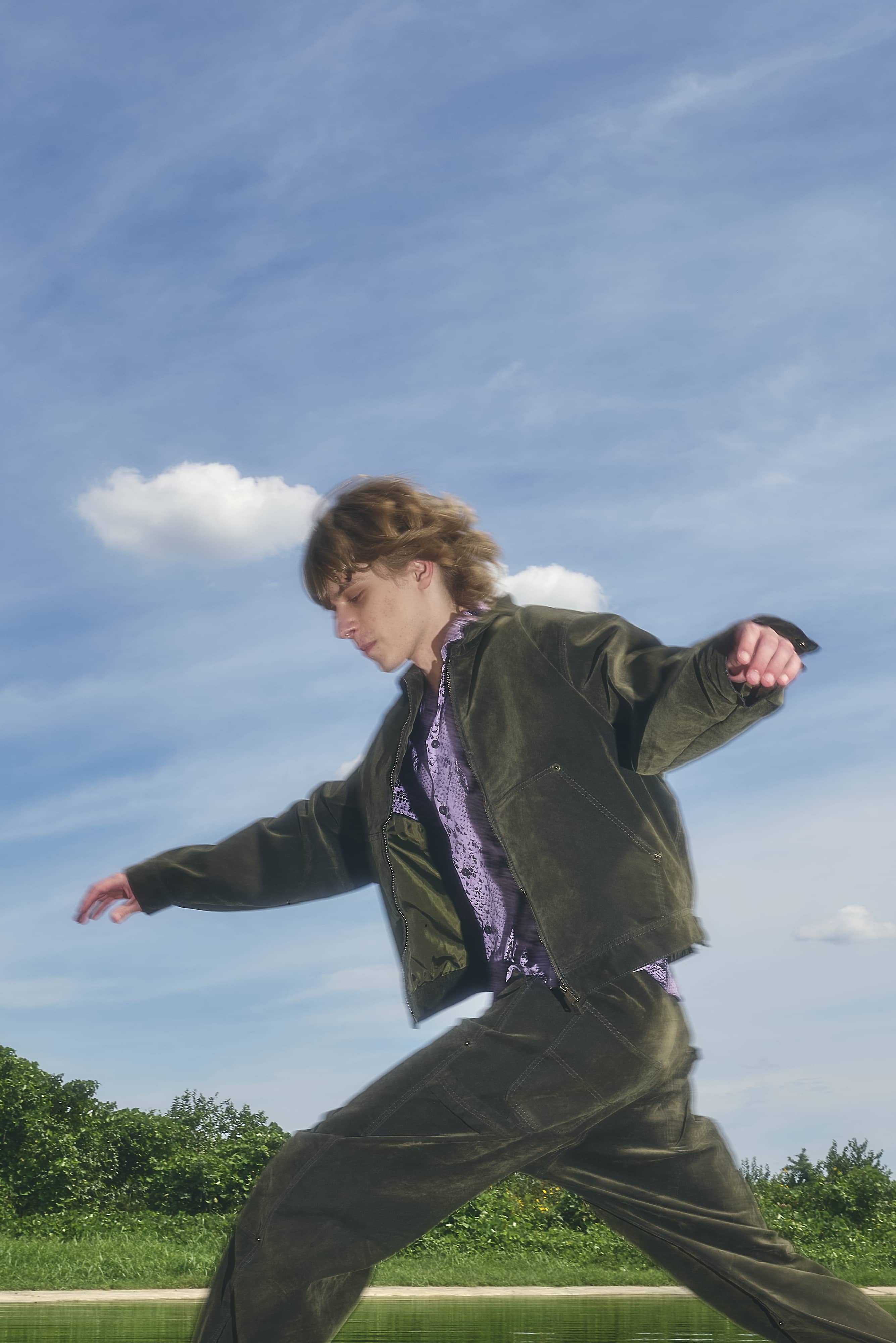 B omnivore/ビーオムニボー/FLOCKY DENIM COVER JACKET フロッキーデニムカバージャケット オリーブ M