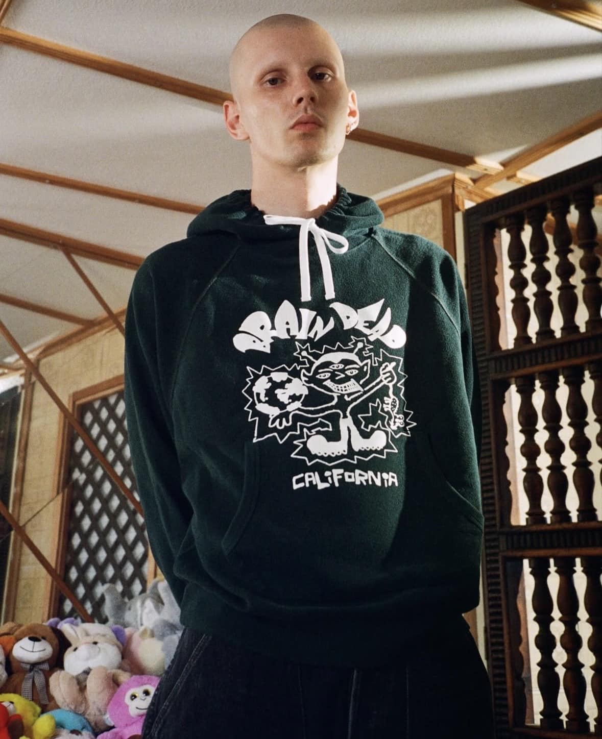 BRAIN DEAD/ブレインデッド/GLOBAL SHOCK HOODIE FOREST GREEN M