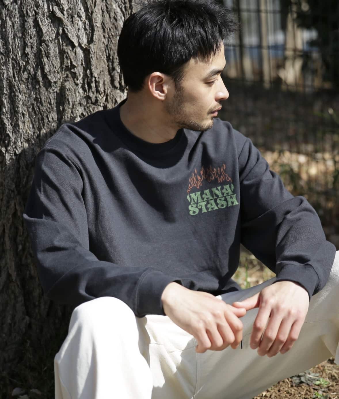 MANASTASH/マナスタッシュ/HEMP L/S TEE LAY A FIRE BLACK S