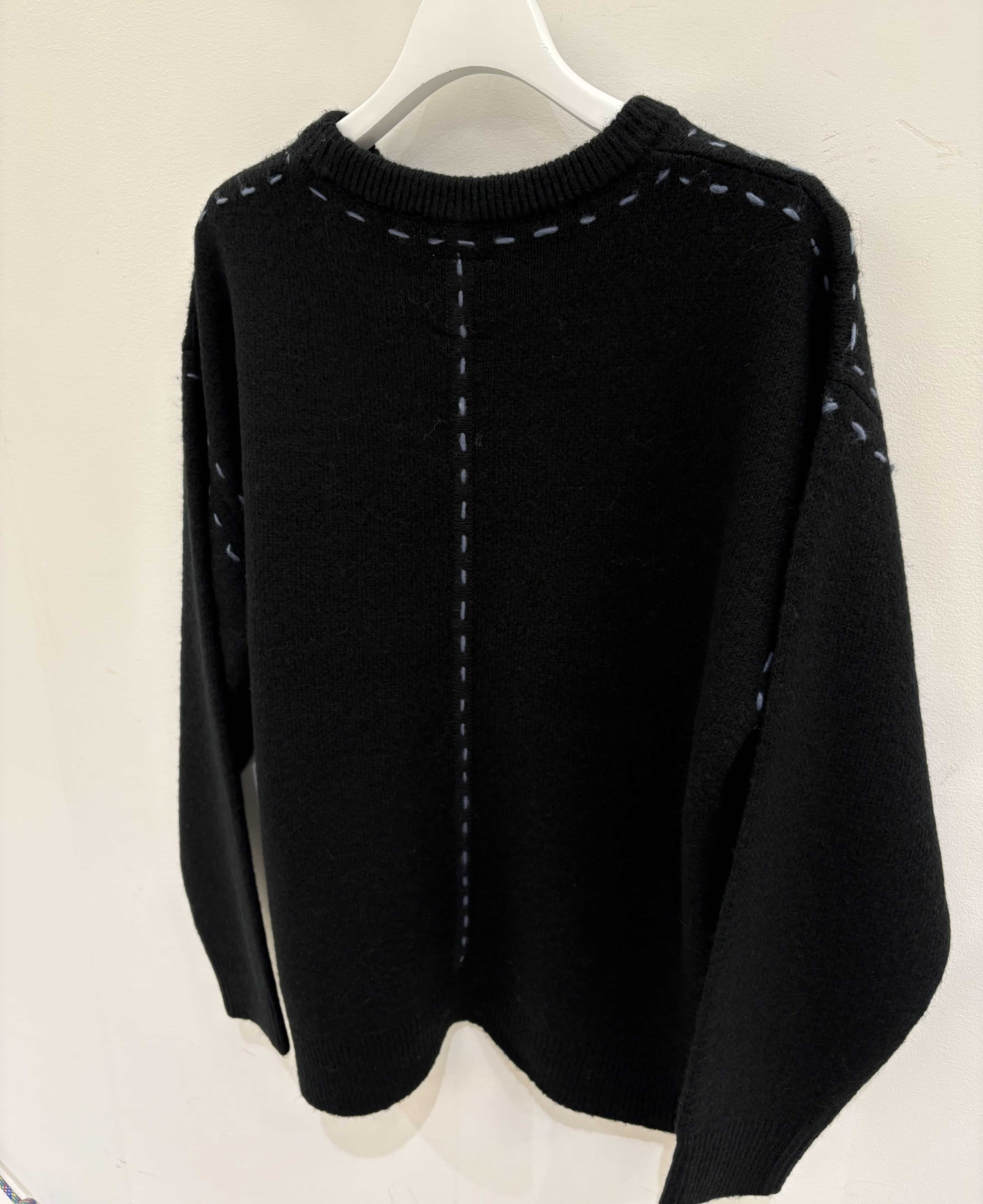 B omnivore/ビーオムニボー/BO アクリル起毛KNIT HAND CREW ニット　ステッチ ブラック M